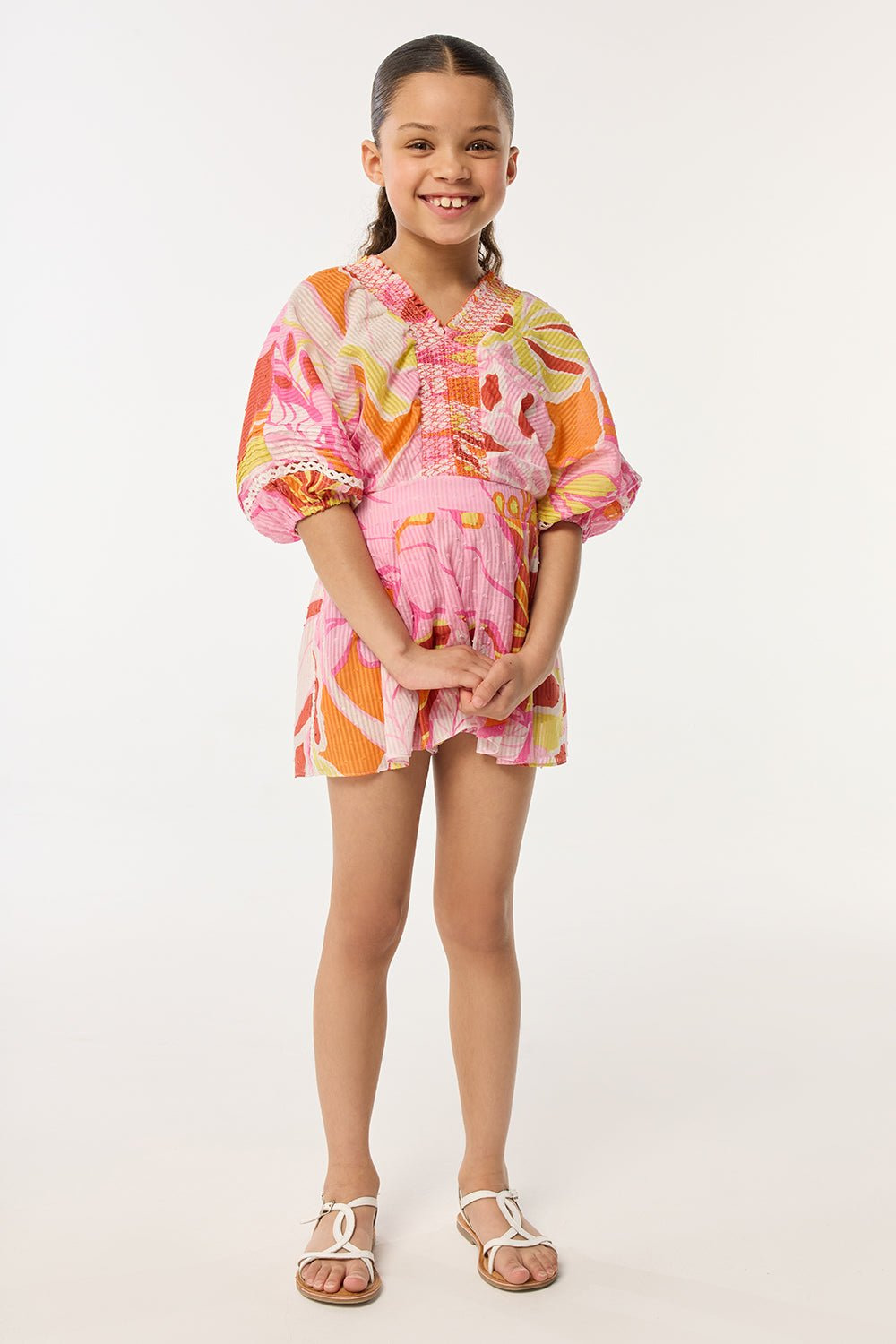 Short Jumpsuit Chantal for girls - Pink Macro Lilium - 2
