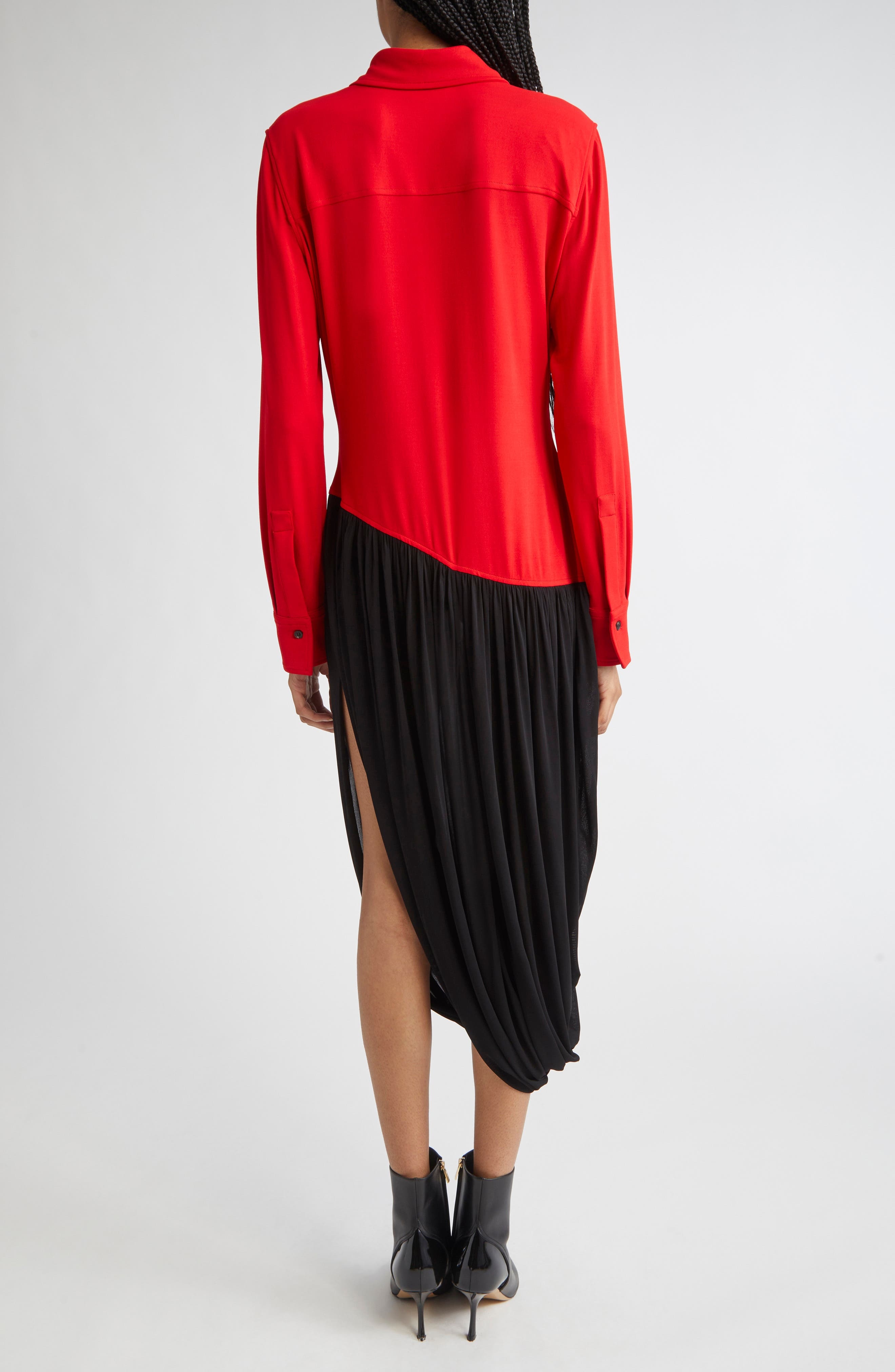 FERRAGAMO Asymmetric Colorblock Long Sleeve Shirtdress in New Red at Nordstrom - 2