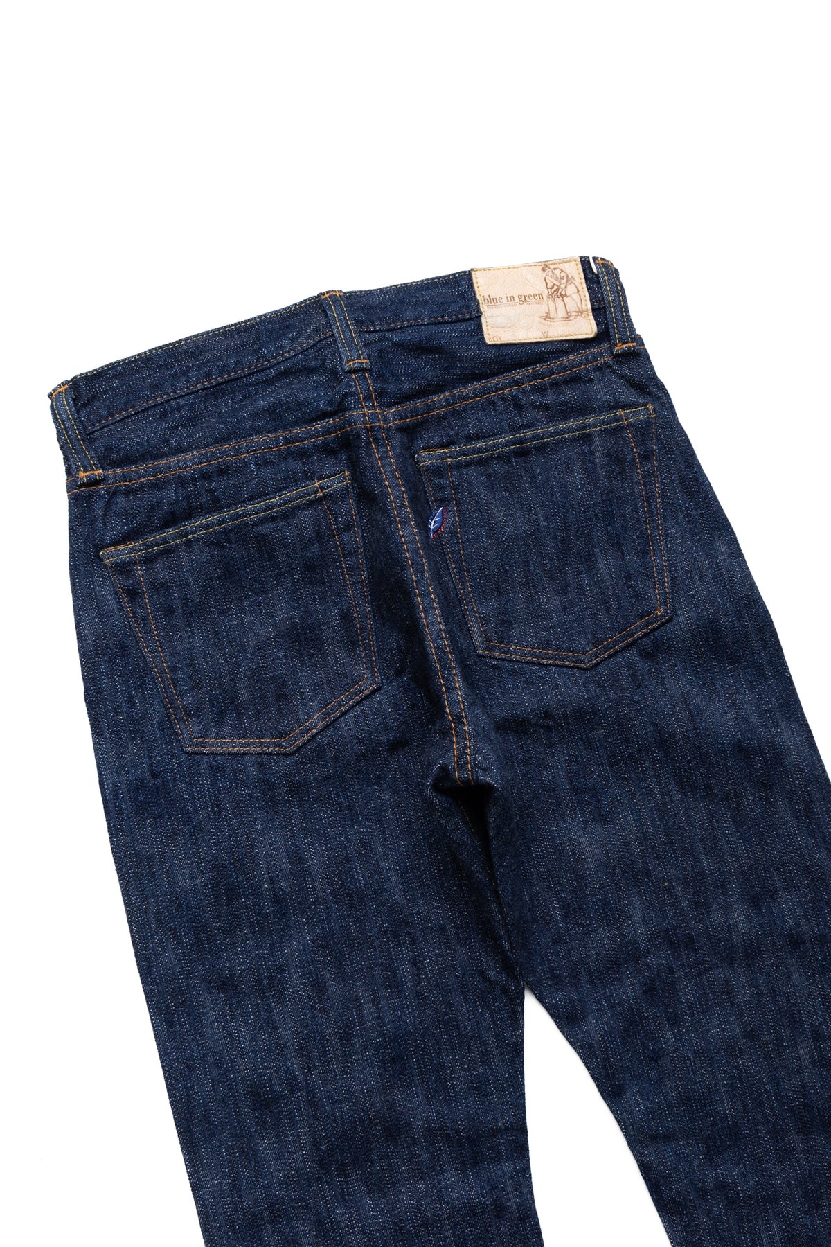 KS-15oz-019 Kasuri Denim Relax Tapered Jeans Blue In Green Version - 11