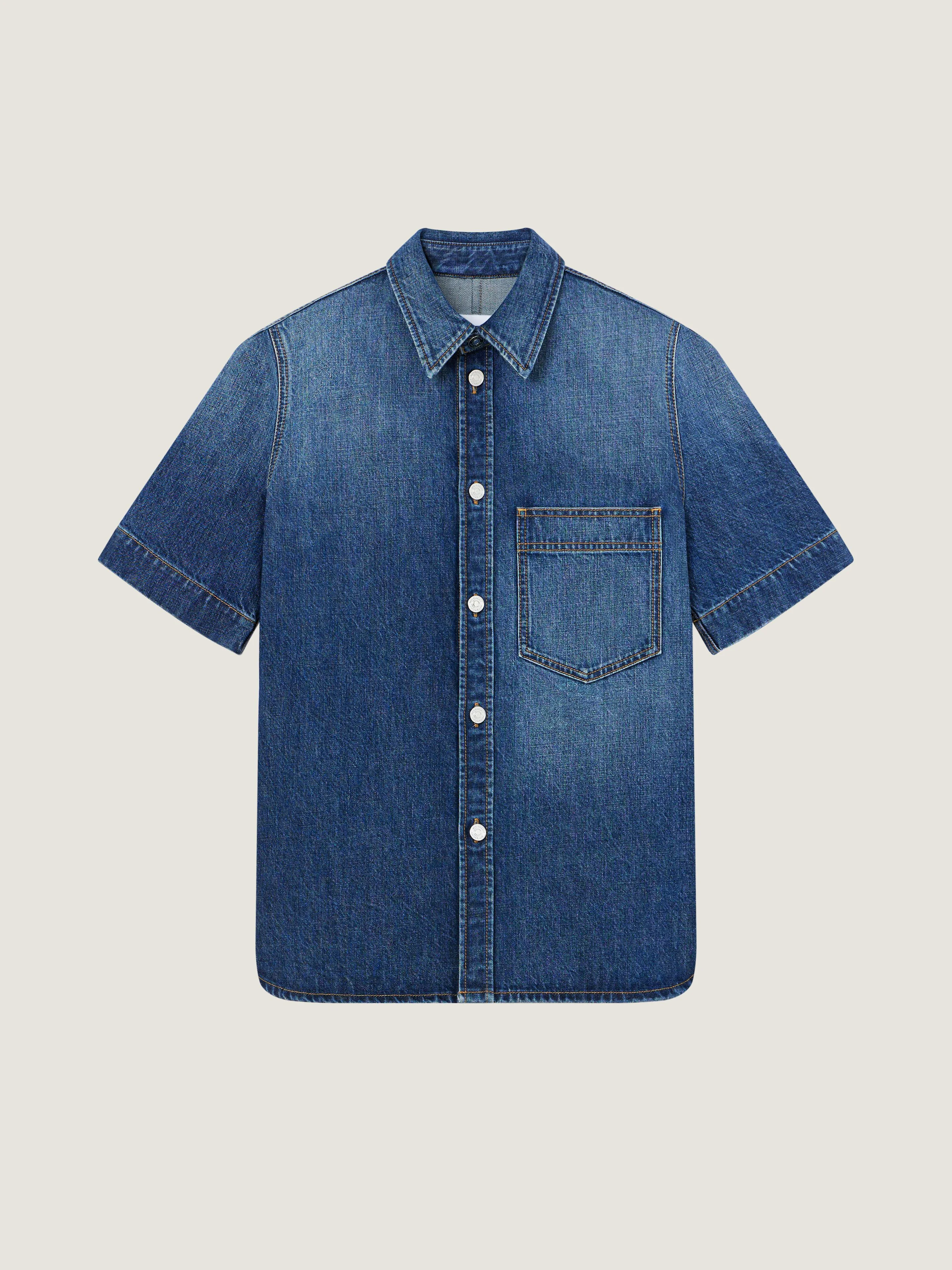 COUTURE SEAM SHIRT IN DARK BLUE DENIM - 1