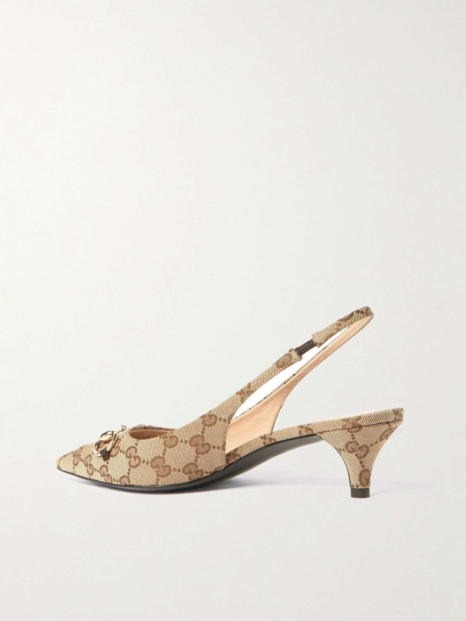 Erin horsebit-embellished canvas-jacquard slingback pumps Beige - 3