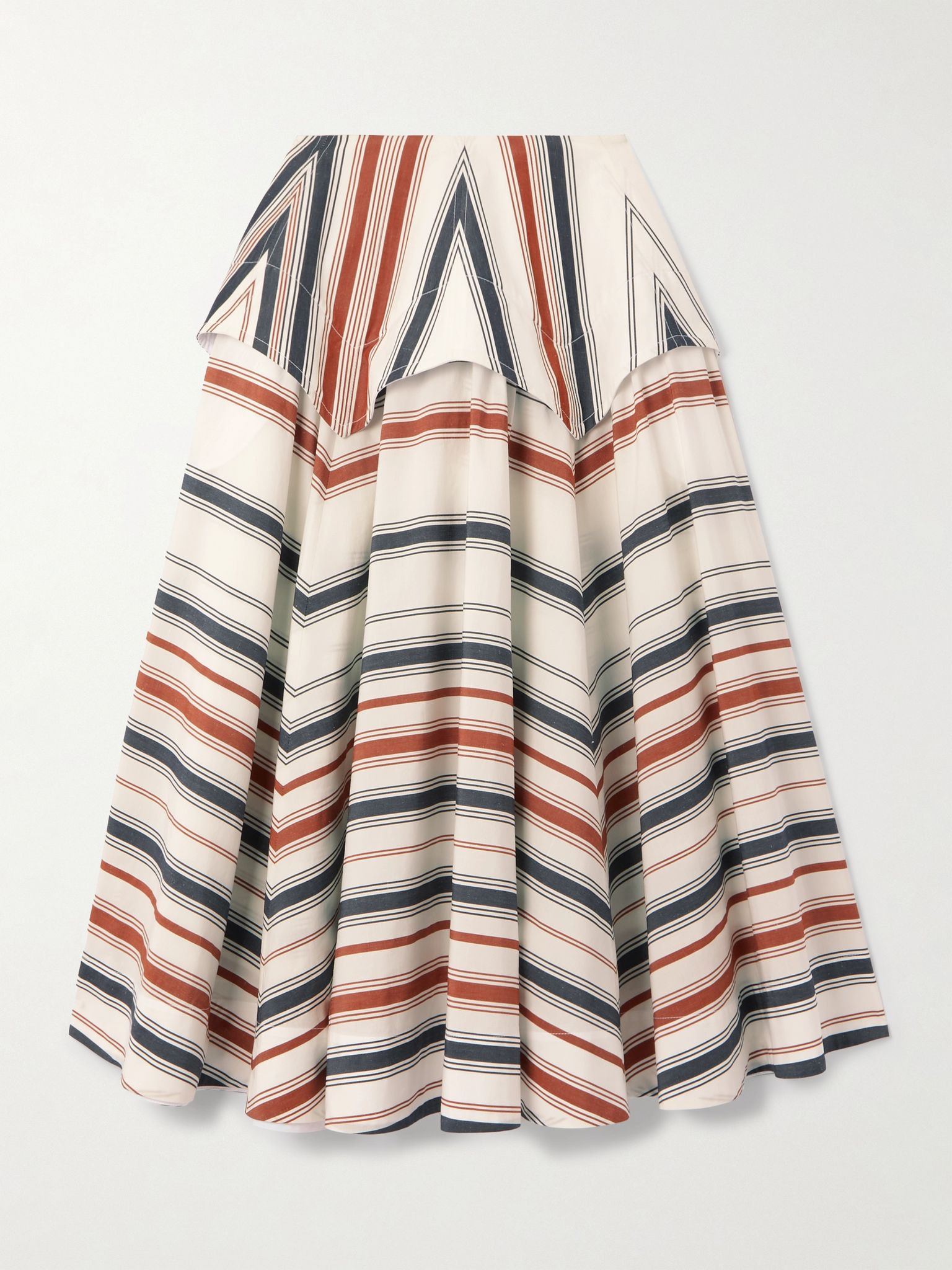 Striped cotton and linen-blend midi skirt Navy - 1