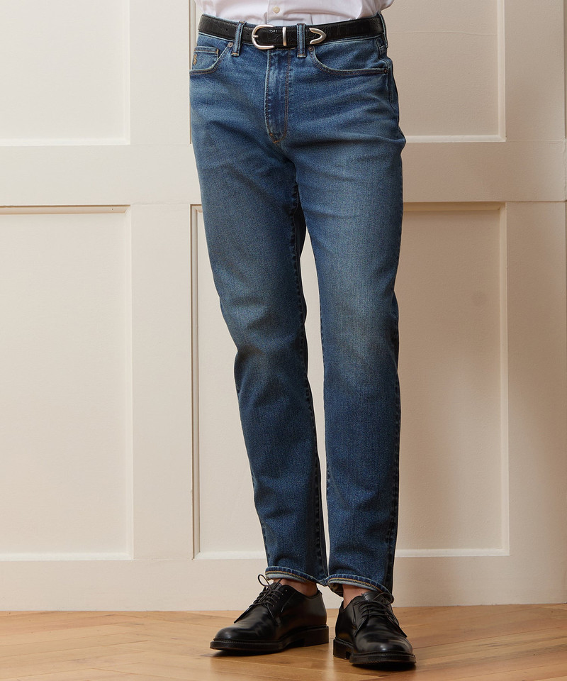 TODD SNYDER High-Rise Slim Stretch Jean in Medium Indigo outlook