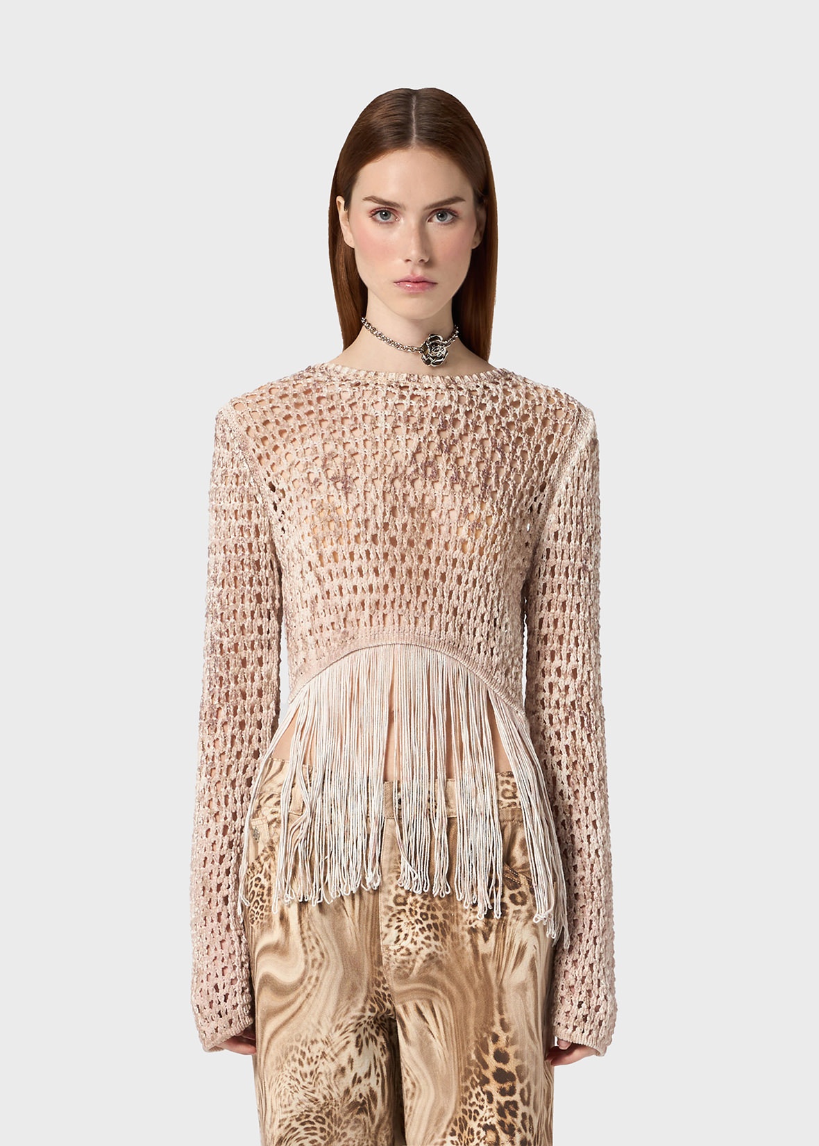 PRINTED KNIT SWEATER WITH FRINGES - 3
