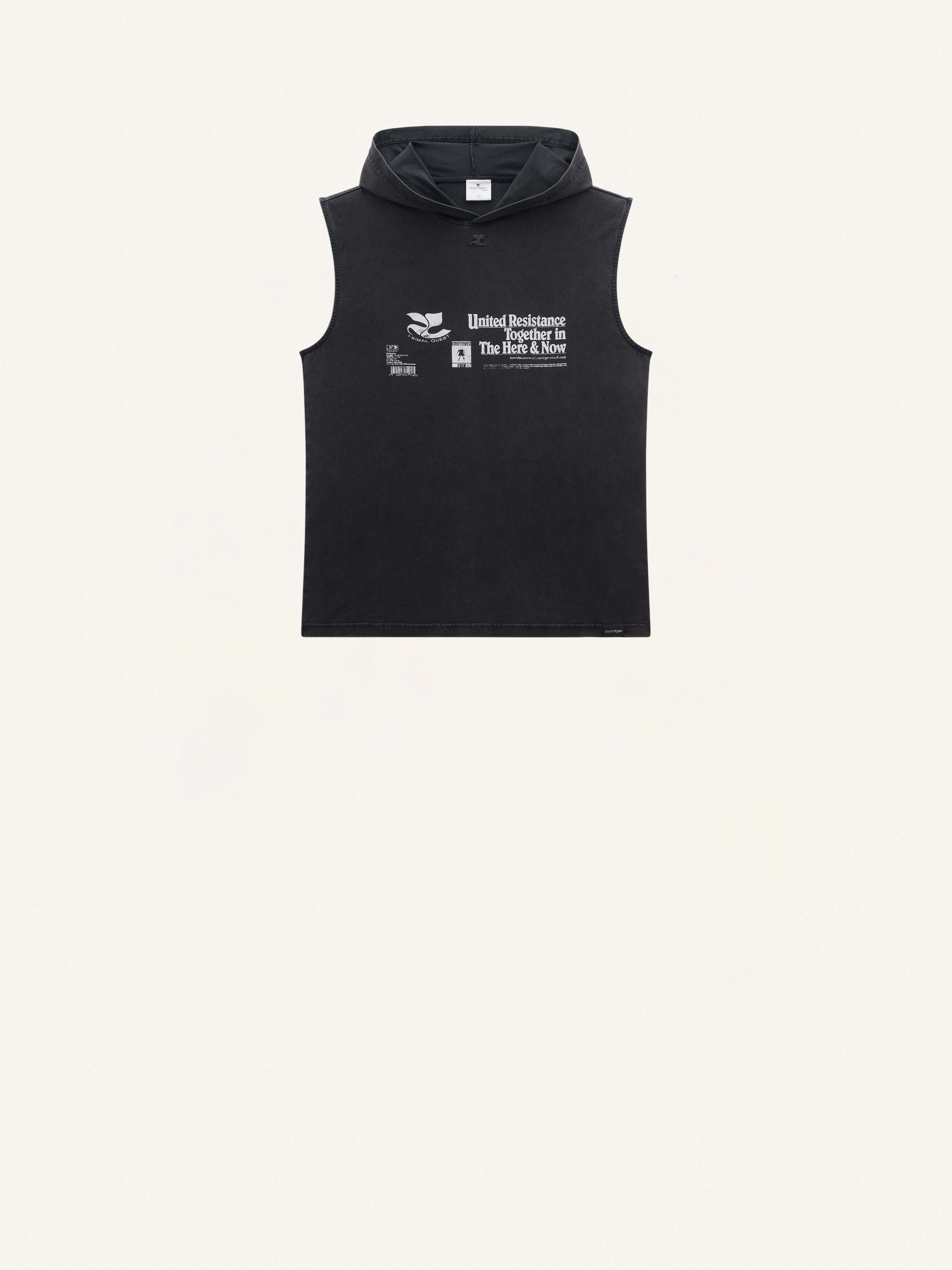 PRINTED HOODIE SLEEVELESS T-SHIRT - 1