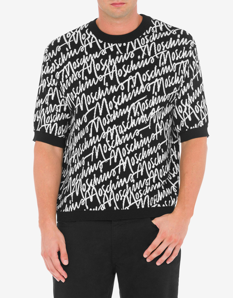 Moschino ALLOVER SIGNATURE LOGO COTTON SWEATER outlook