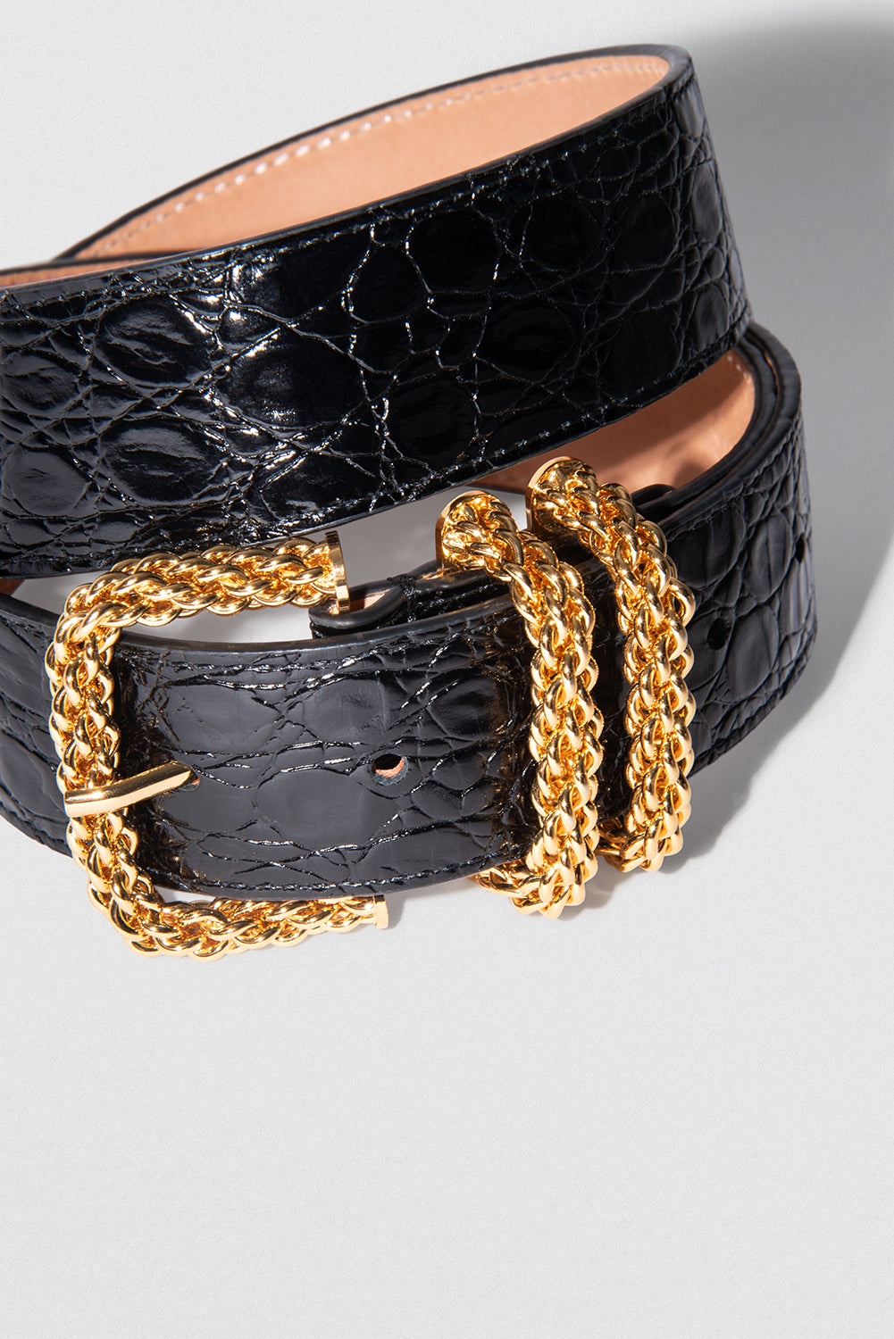 Katina Black Circular Croco Embossed Leather Belt - 3