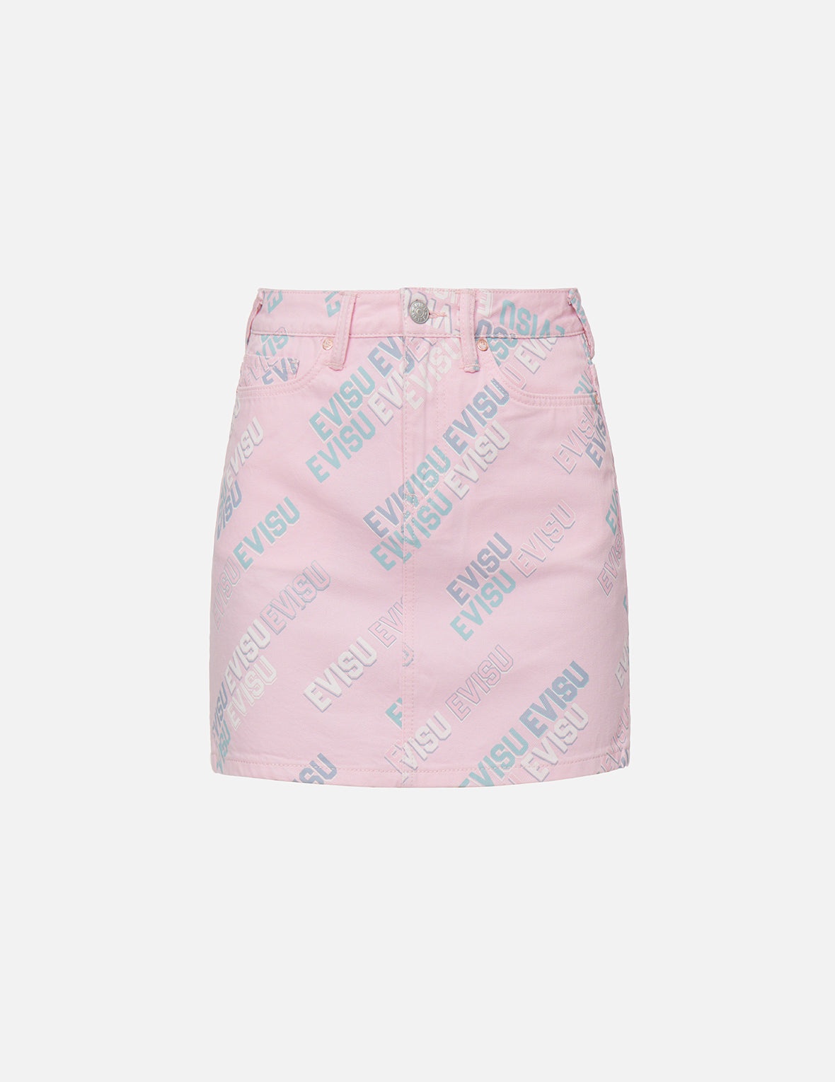 Allover Logo Print Denim Mini Skirt - 7
