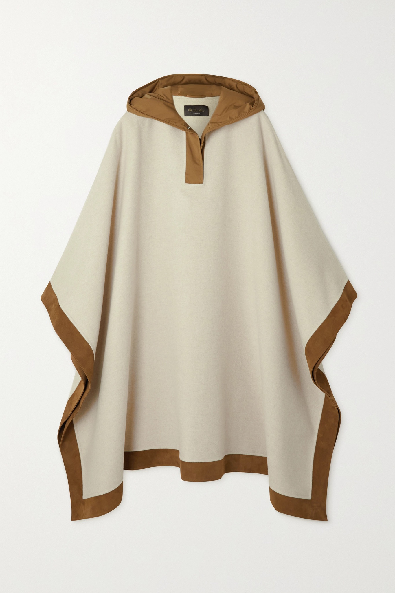 Chandra hooded suede and shell-trimmed cashmere cape - 1