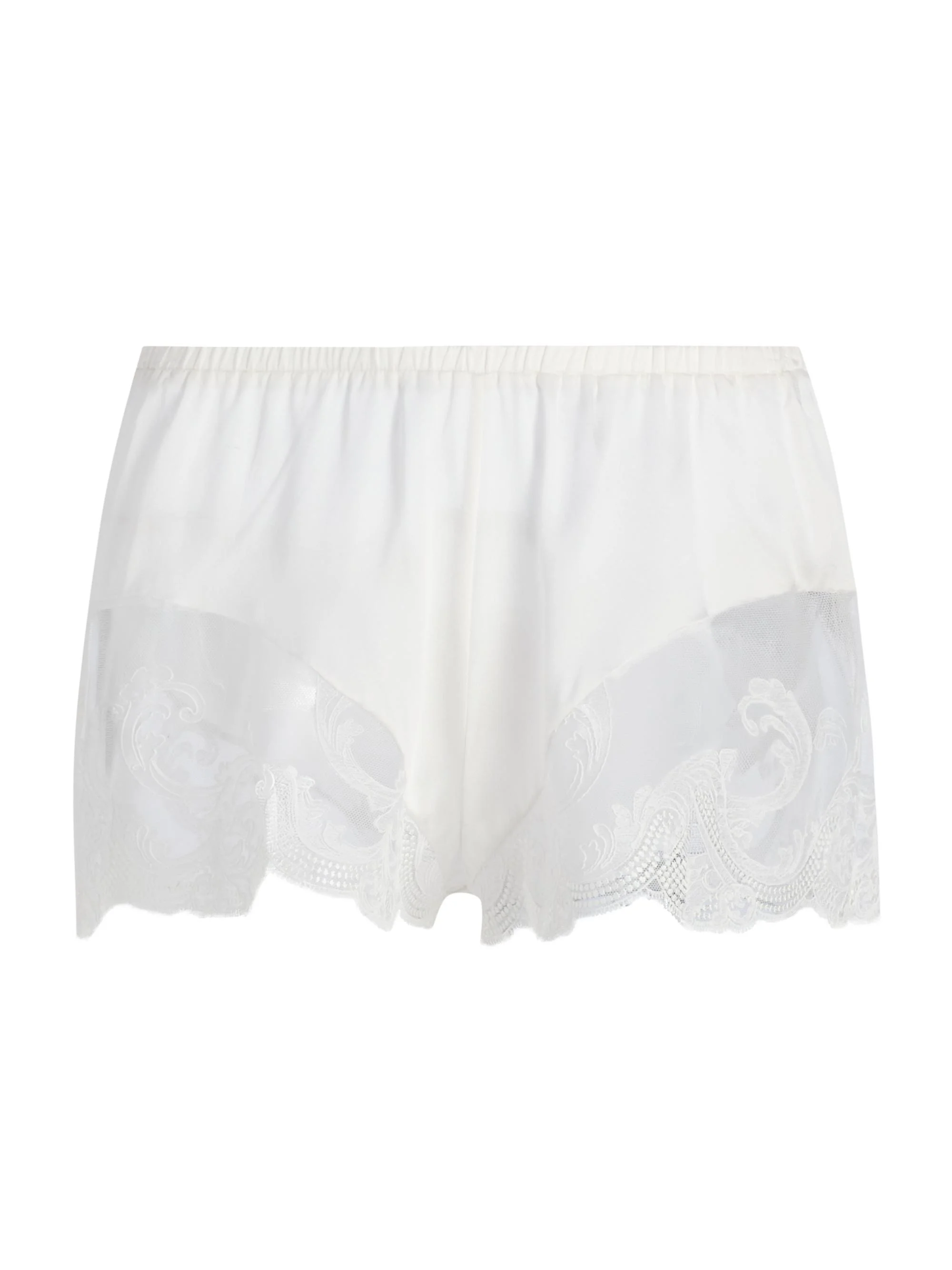 Women's Voltaire Lace-Trim Stretch-Silk Shorts - Ivory - 1