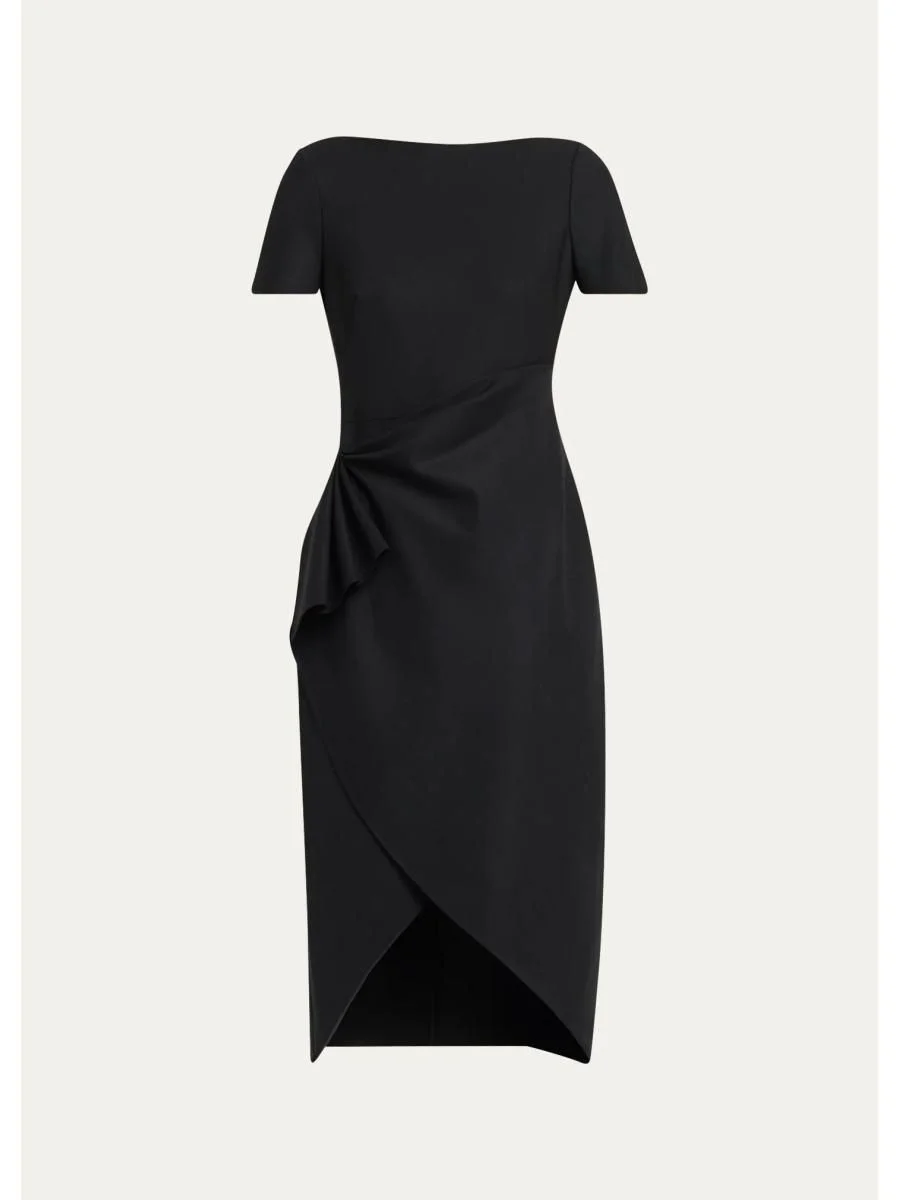 Short-Sleeve Draped Midi Dress - 1