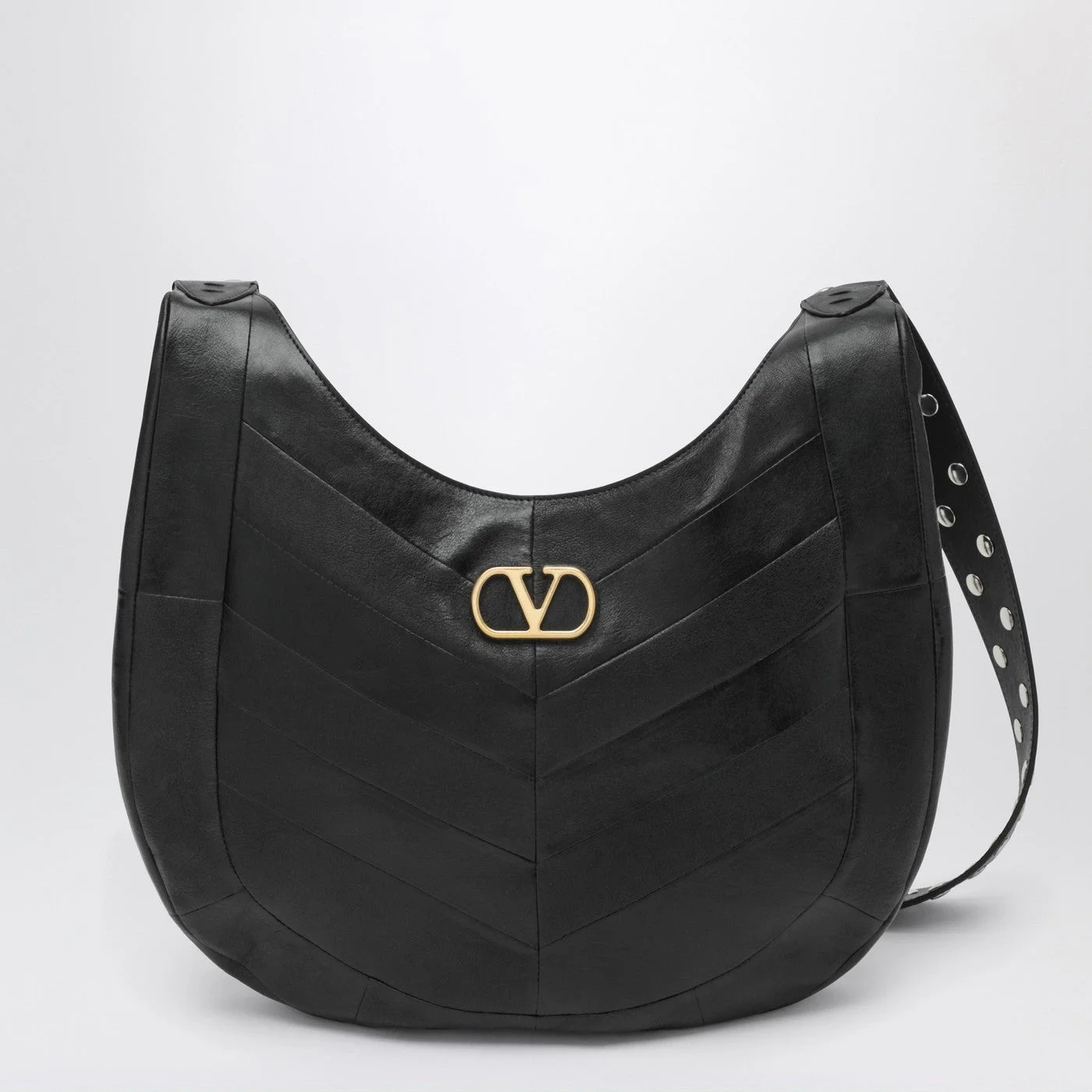 Medium Hoboho bag in black chevron-pattern nappa - 1