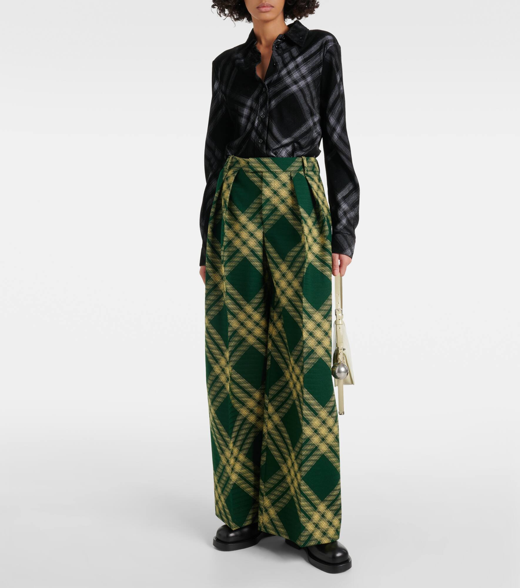 Checked wool twill wide-leg pants - 2