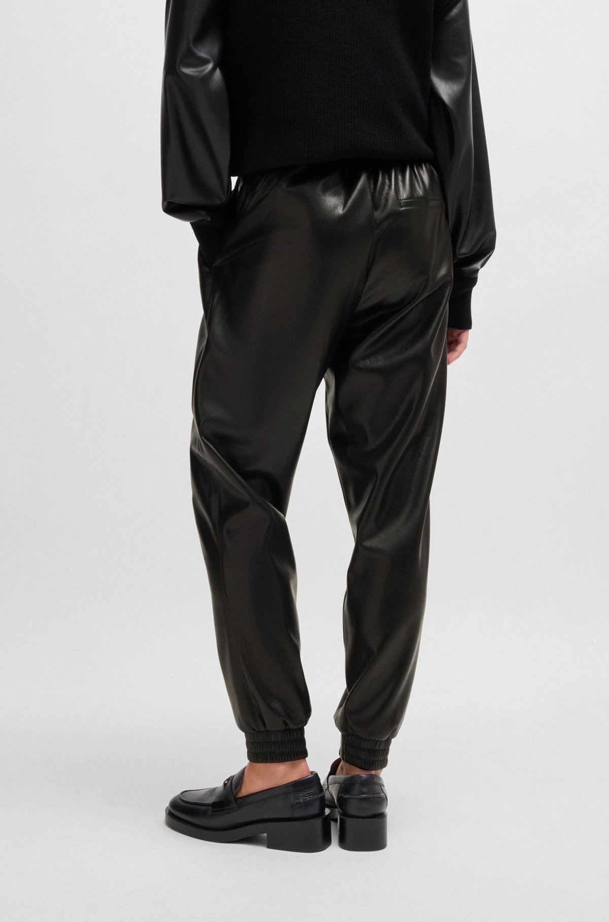 FAUX-LEATHER TROUSERS WITH DRAWCORD WAIST - 4