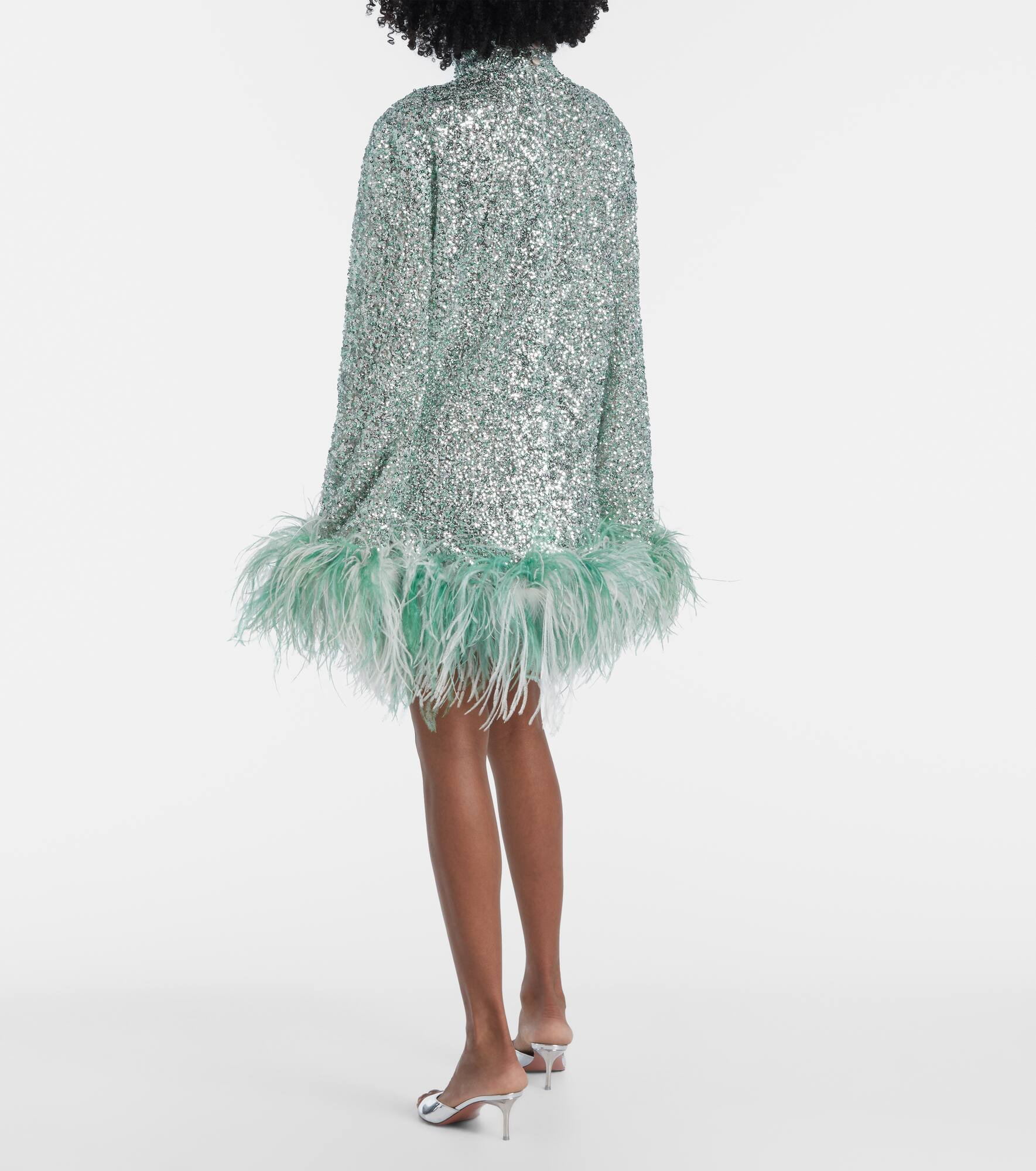 Gina sequined feather-trimmed minidress - 3