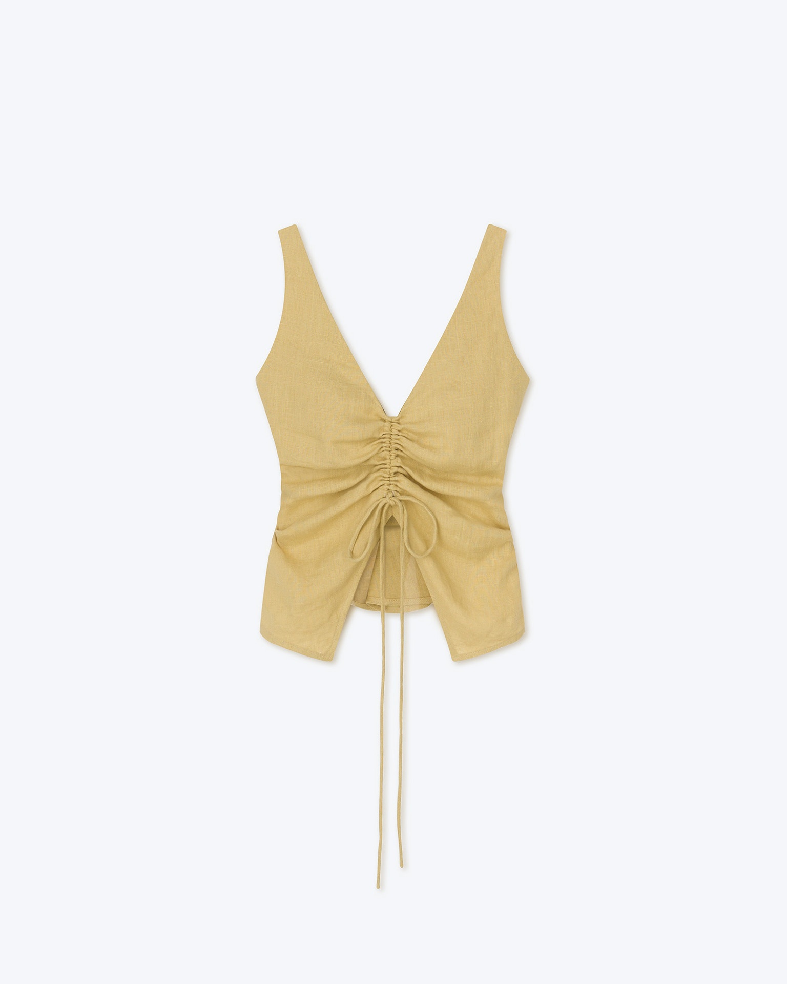 BERDINE - Ruched linen top - Oat - 1