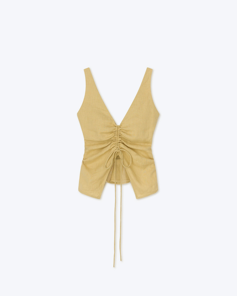 BERDINE - Ruched linen top - Oat 1