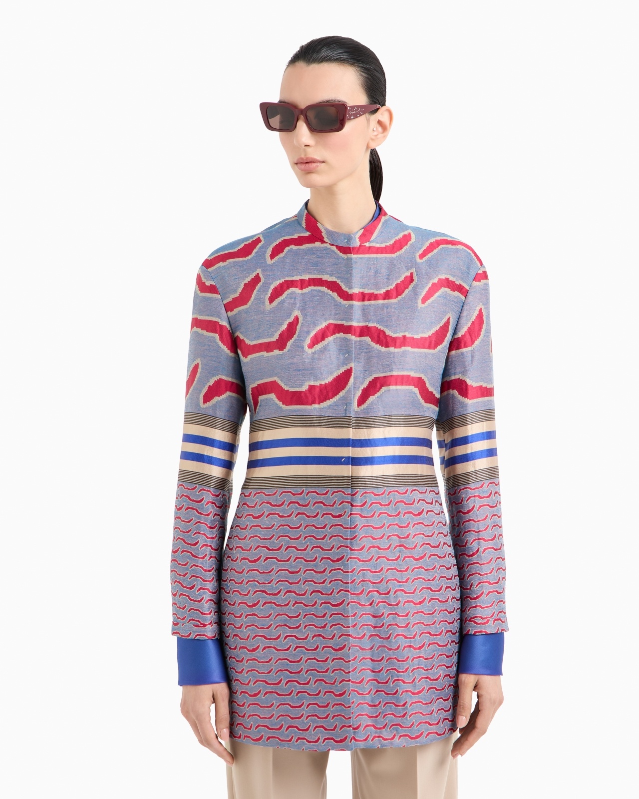 SINGLE-BREASTED LONG JACKET IN COTTON, LINEN AND SILK JACQUARD - 6