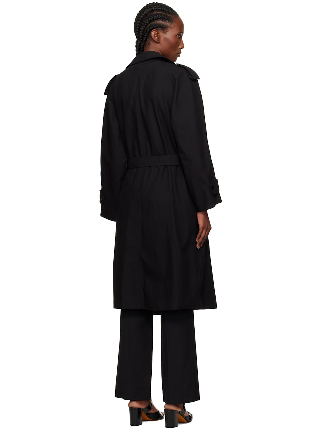 Black Oversized Double-Breasted Trench Coat - 3