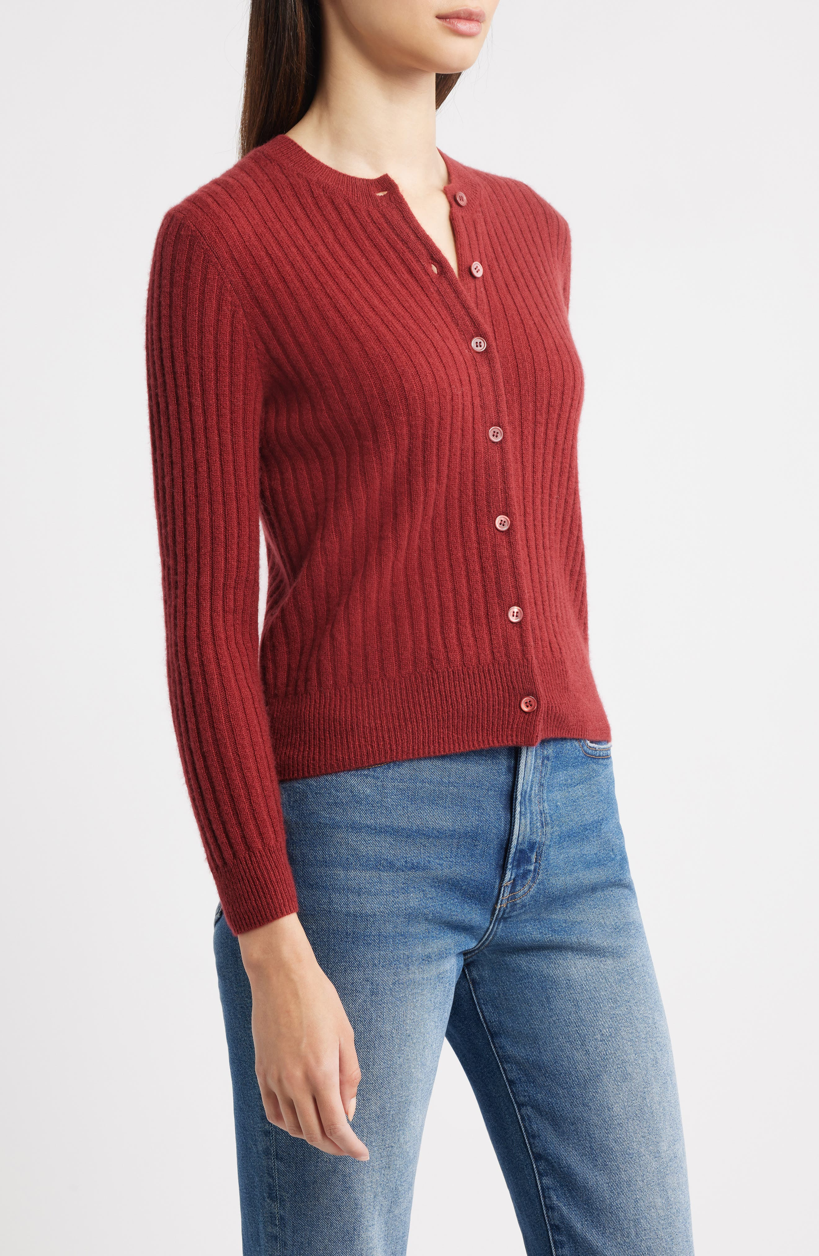 DÔEN Danae Rib Cashmere Cardigan in Malbec at Nordstrom - 3