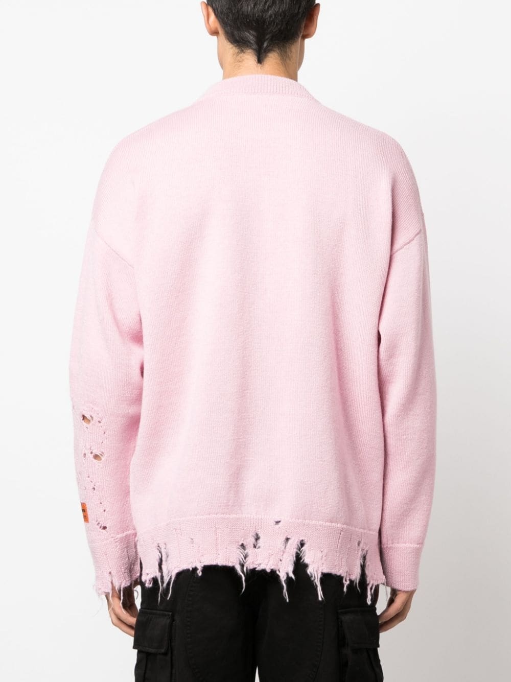 logo-embroidered ripped wool jumper - 4