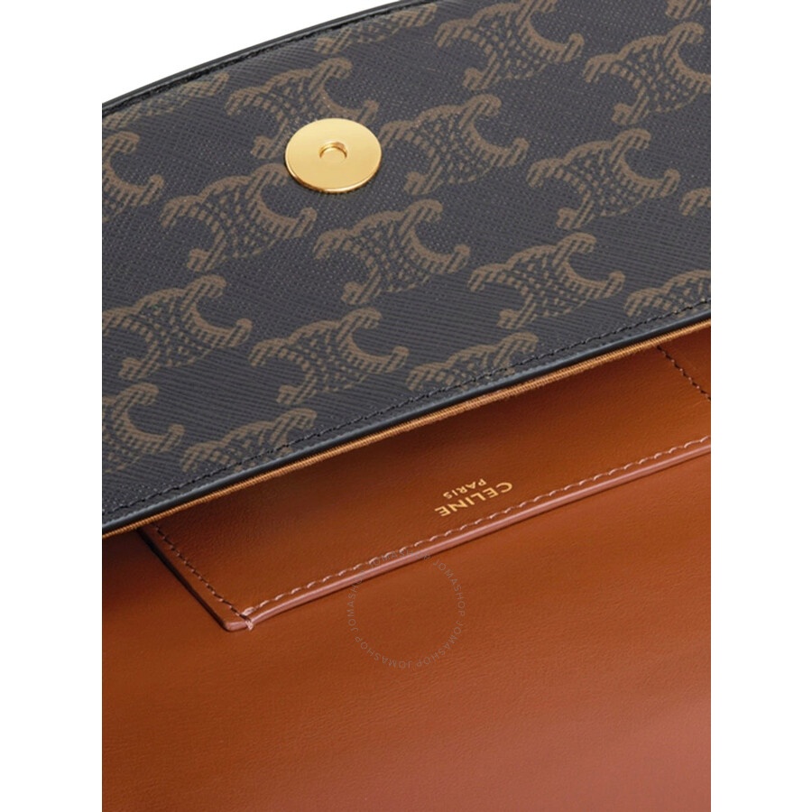 Celine Triomphe Canvas and Calfskin Clutch On Strap - 3