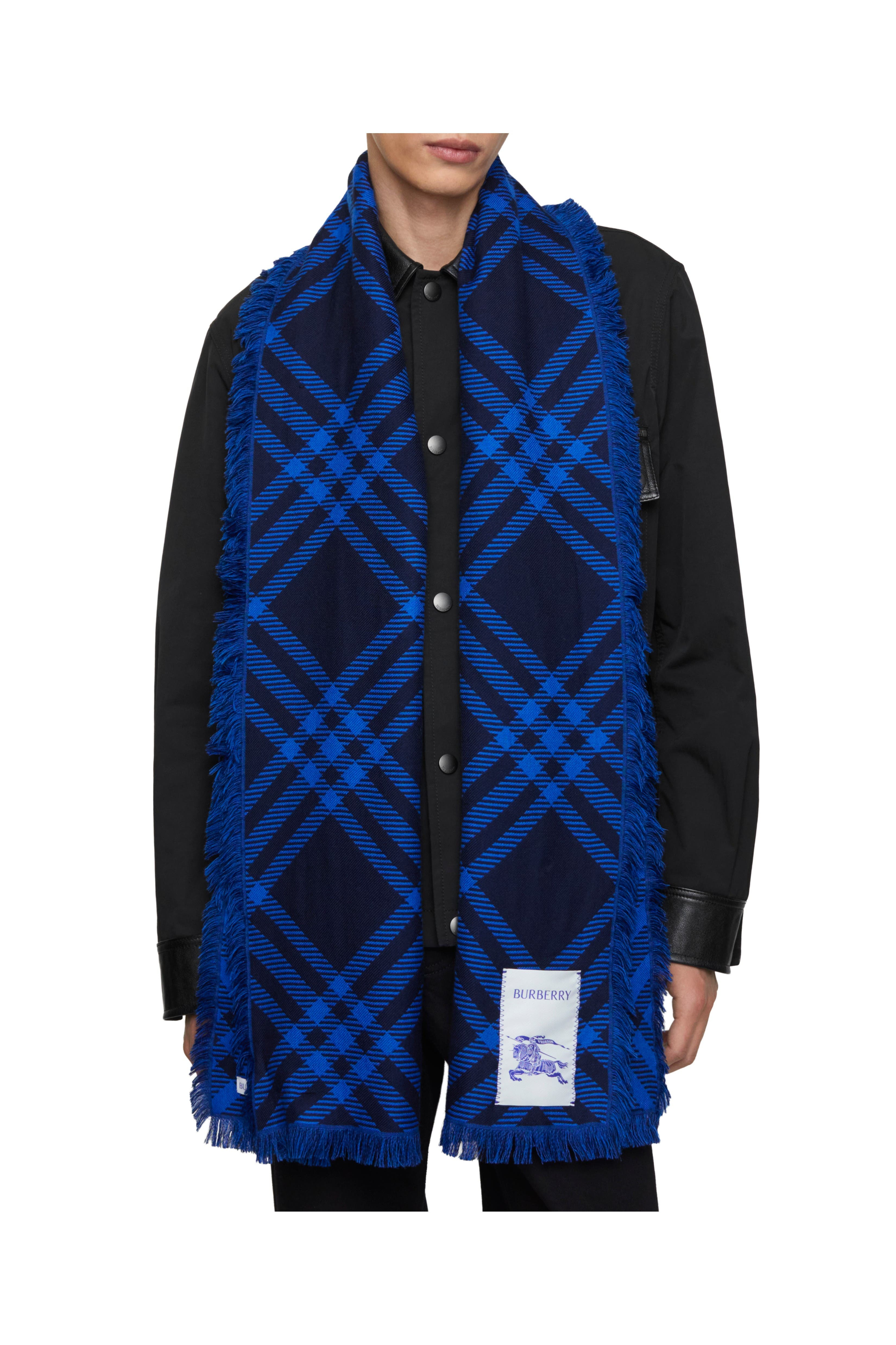 burberry Wide Check Wool Silk Scarf in Ink/blue at Nordstrom - 5