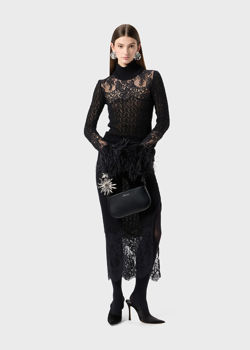 Blumarine LACE AND MARABOU FEATHER NETTED TOP outlook