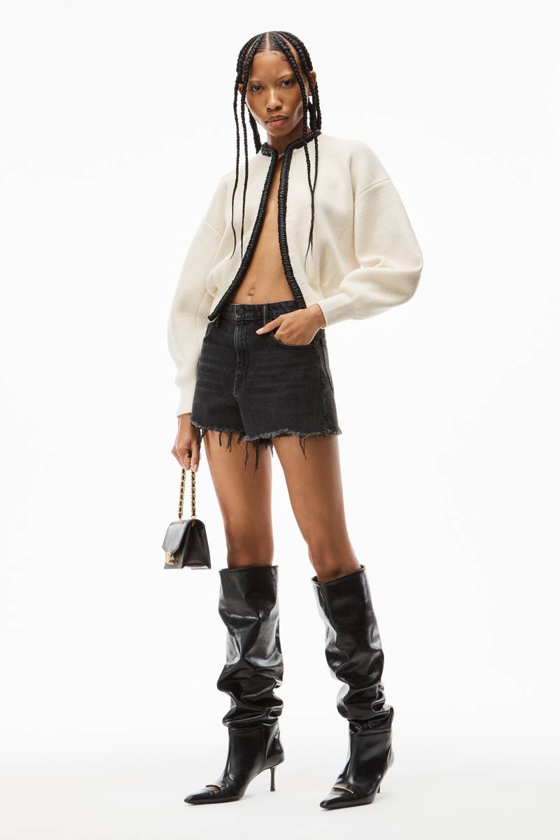 Alexander Wang RUCHED LEATHER TRIM CARDIGAN IN WOOL outlook