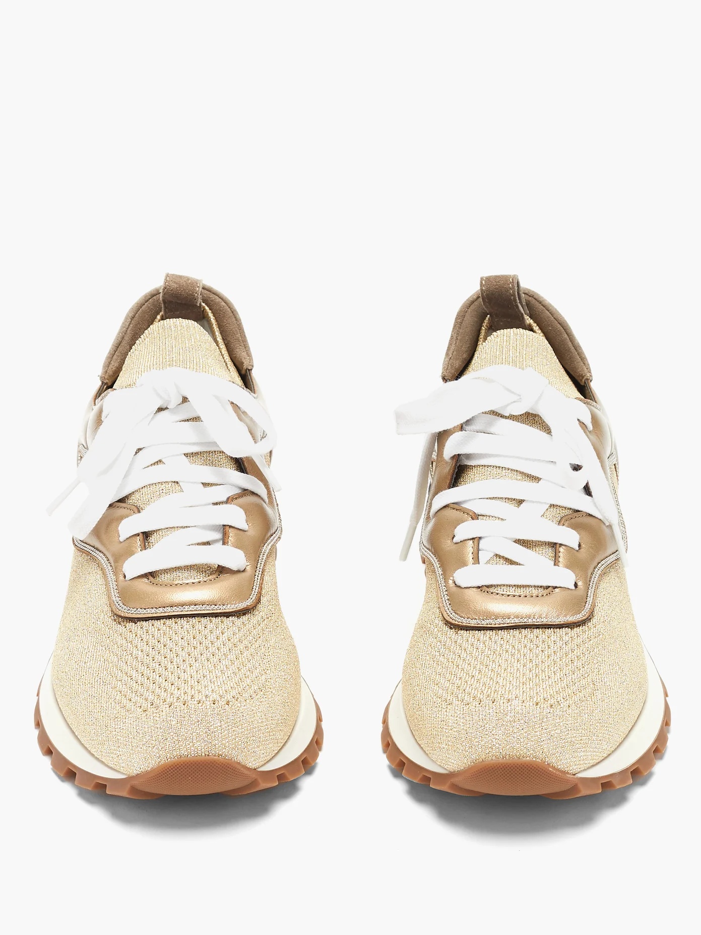 Metallic leather-trimmed trainers - 5