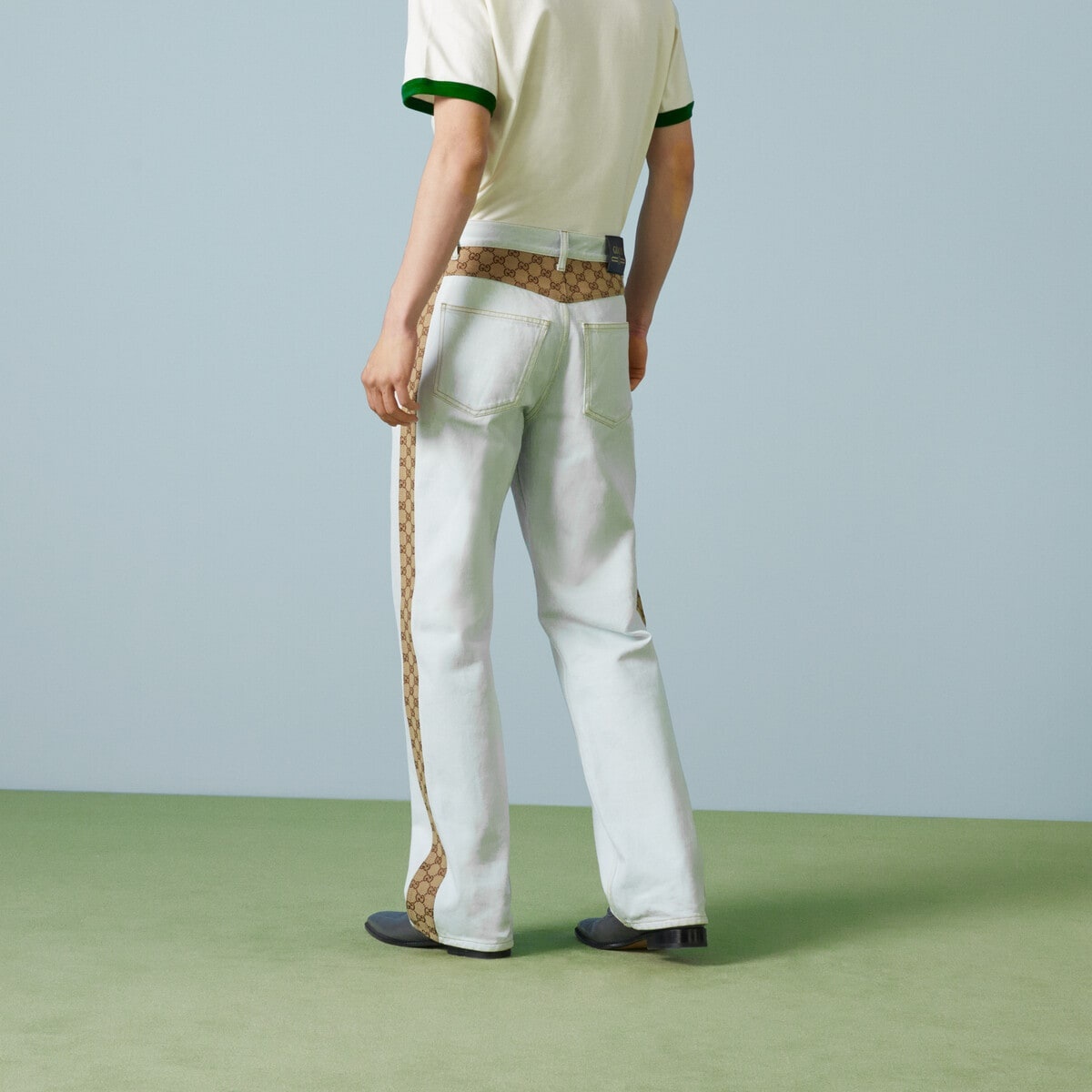 Washed organic denim pant with GG - 6