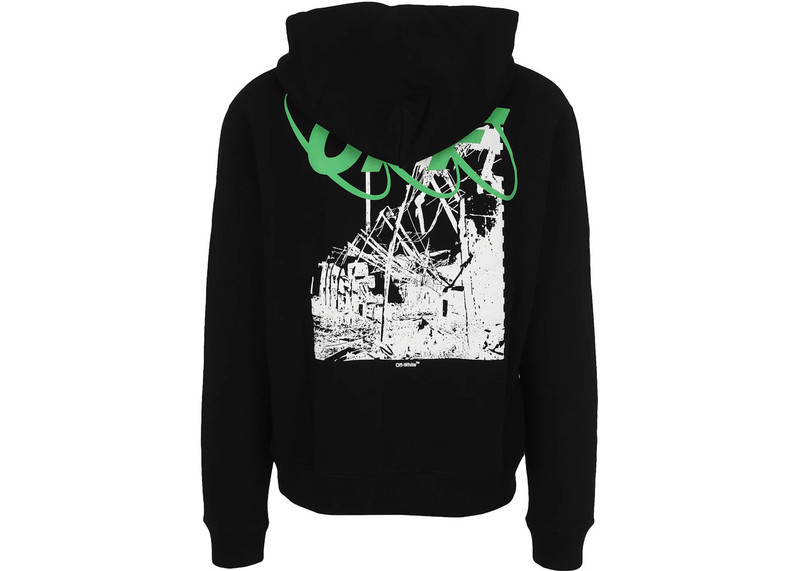 Off-White OFF-WHITE Ruined Factory Hoodie Black/White/Green outlook