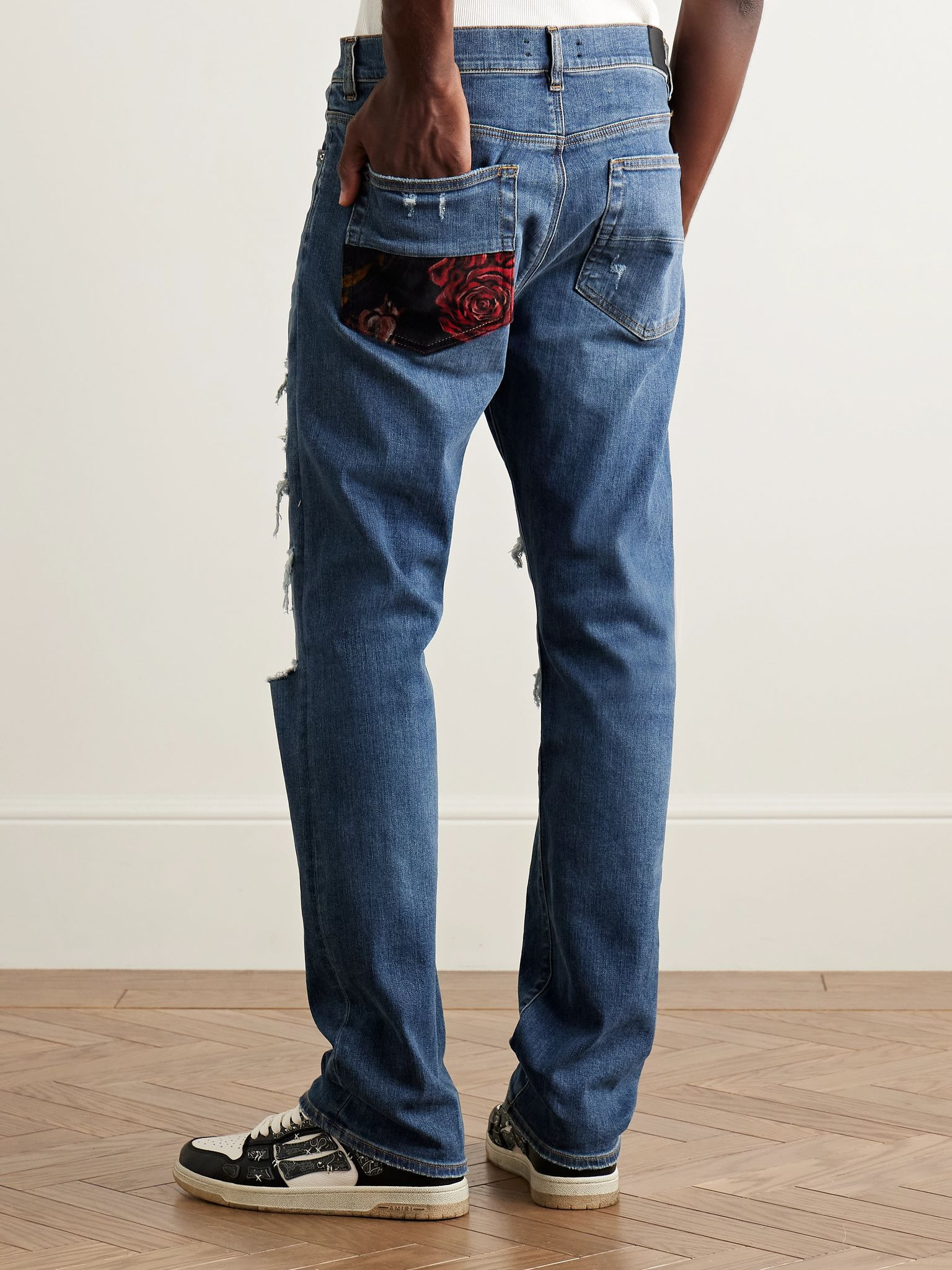 Thrasher Slim-Fit Distressed Panelled Jeans Navy - 4