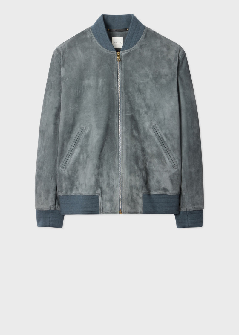 Steel Blue Suede Bomber Jacket 1