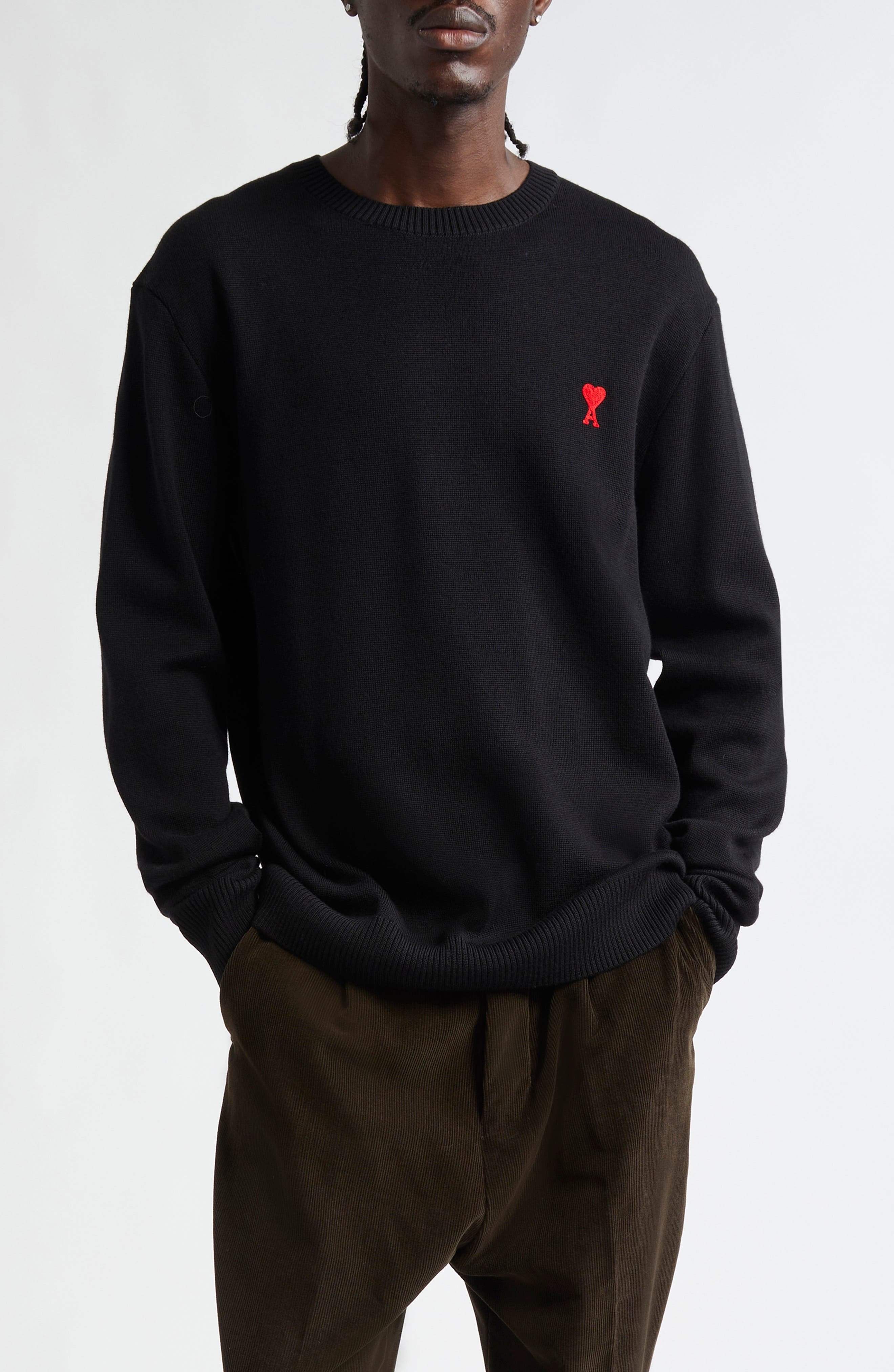 AMI PARIS Ami de Coeur Wool Crewneck Sweater in Black at Nordstrom - 1