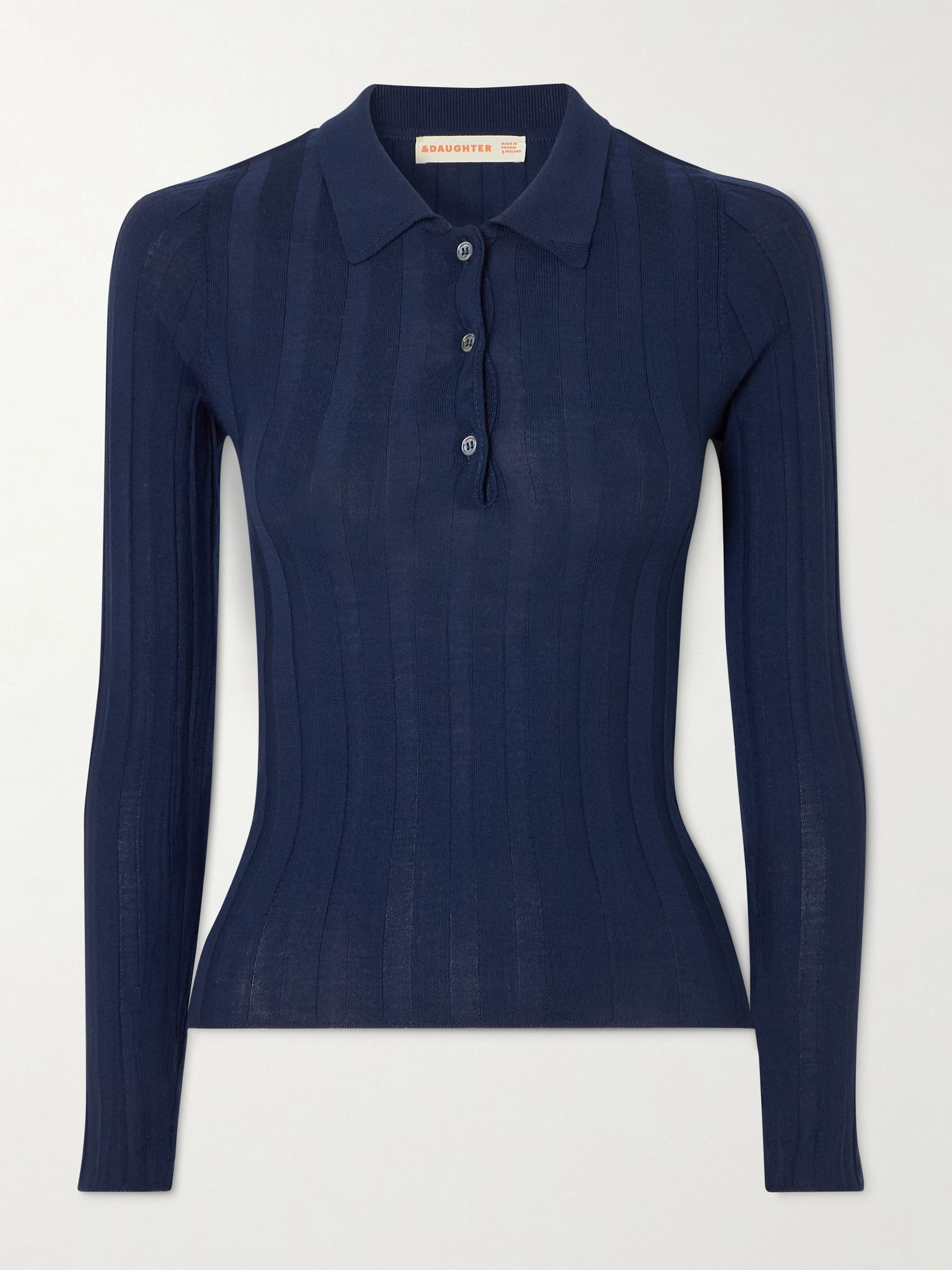 Ribbed wool polo shirt Navy - 1