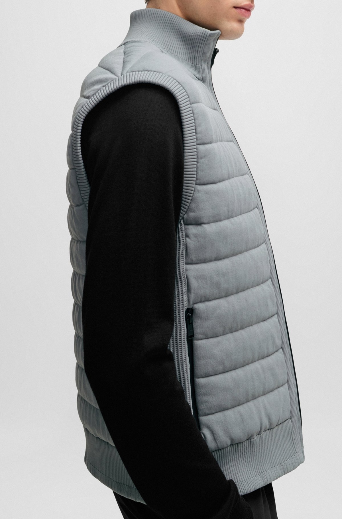 PADDED REGULAR-FIT GILET IN MIXED MATERIALS - 6