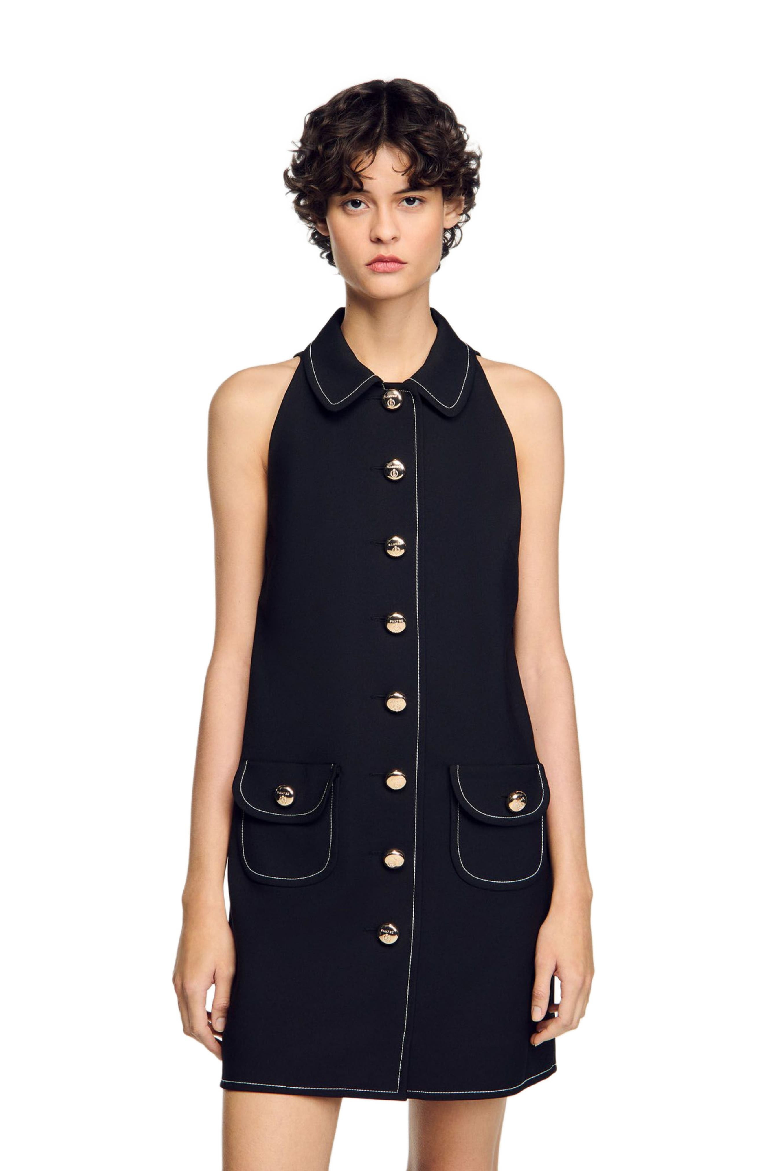 SANDRO Peter Pan collar short dress in Black at Nordstrom - 3