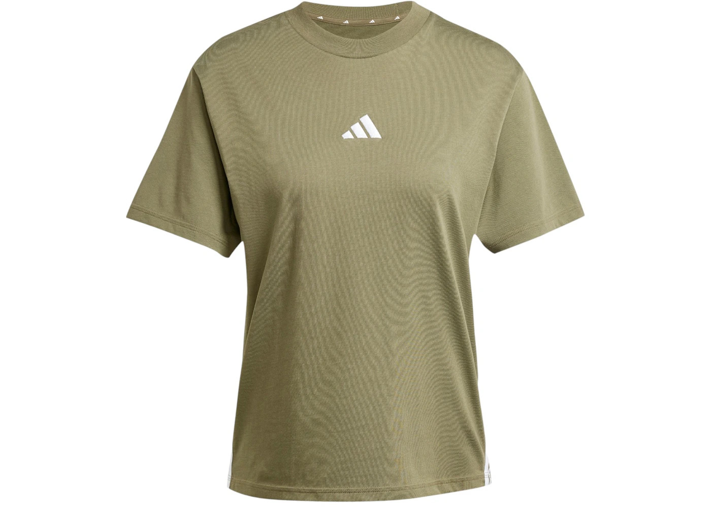 adidas Women's Essentials 3-Stripes Cotton T-Shirt Olive Strata/White - 1