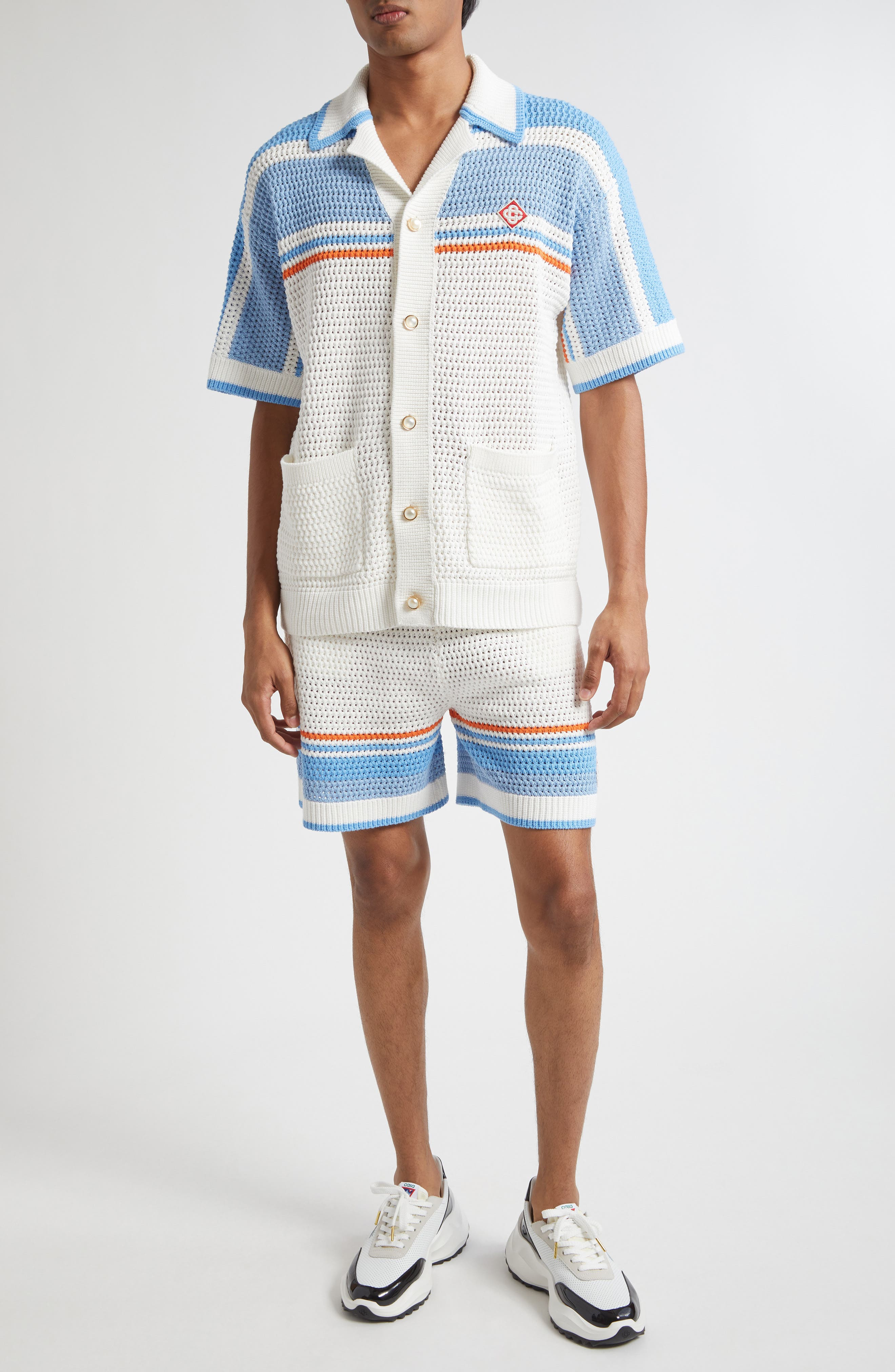 Casablanca Cotton Crochet Tennis Shorts in Blue Multi at Nordstrom - 7