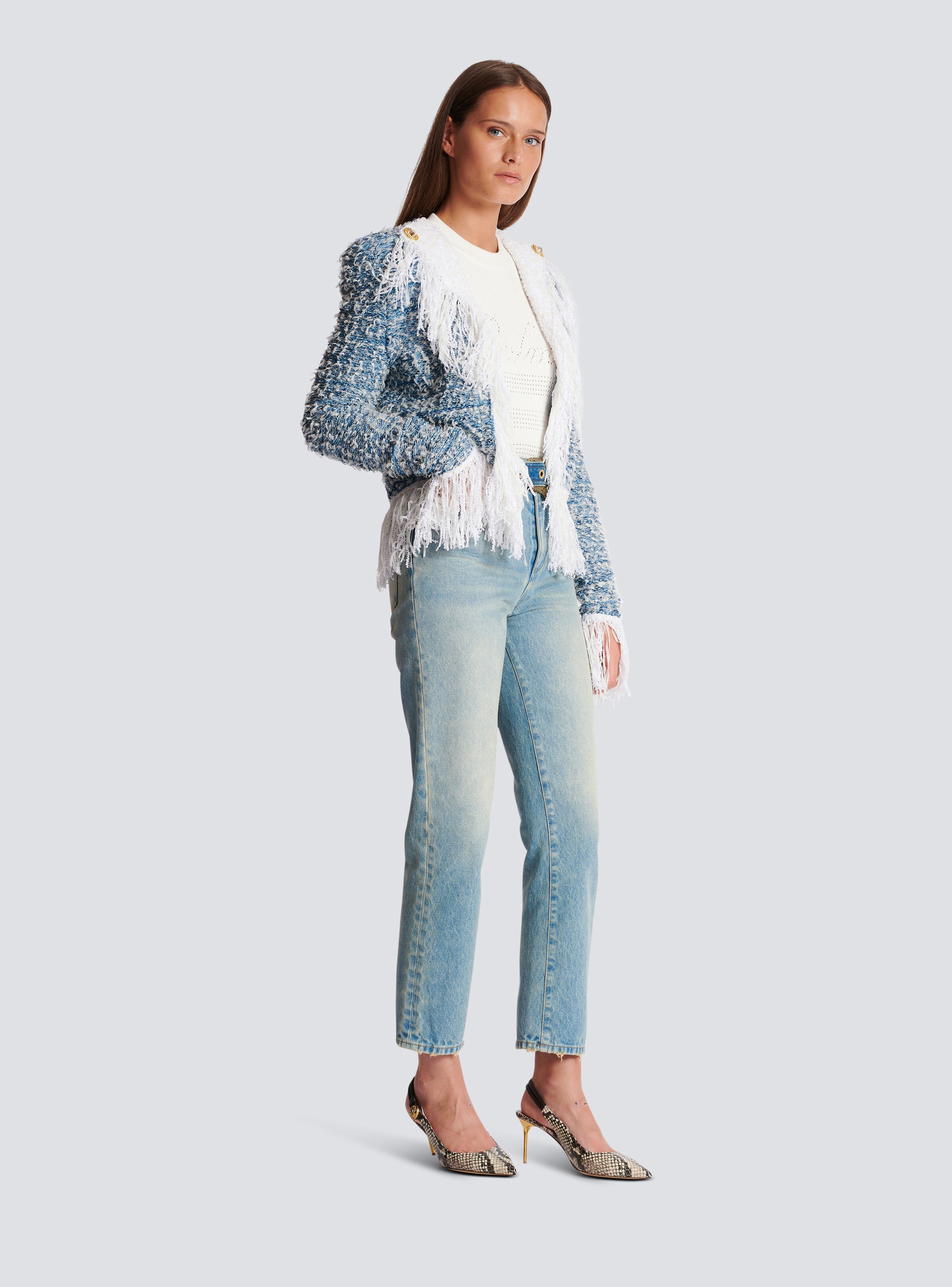 Fringed denim tweed jacket - 3