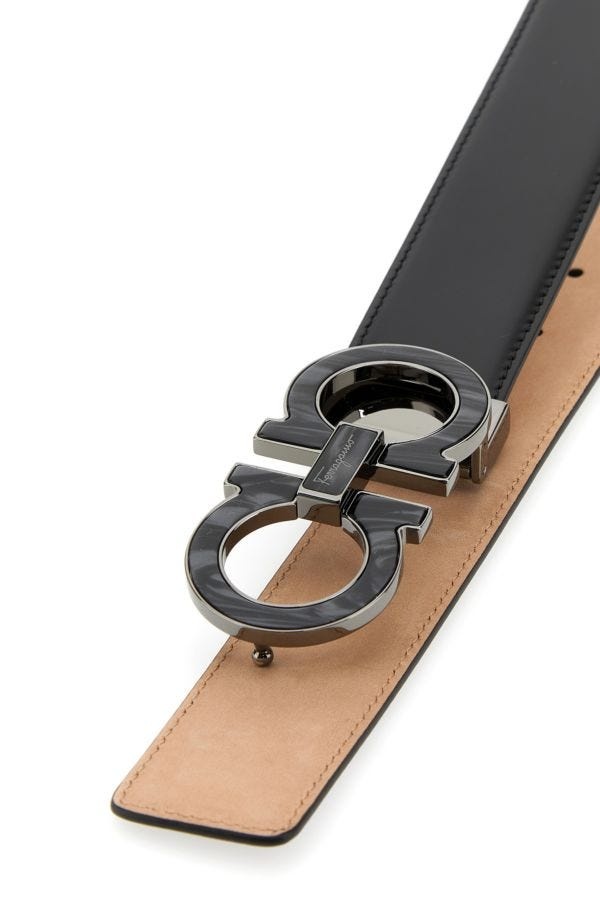 Black leather Gancini belt - 4