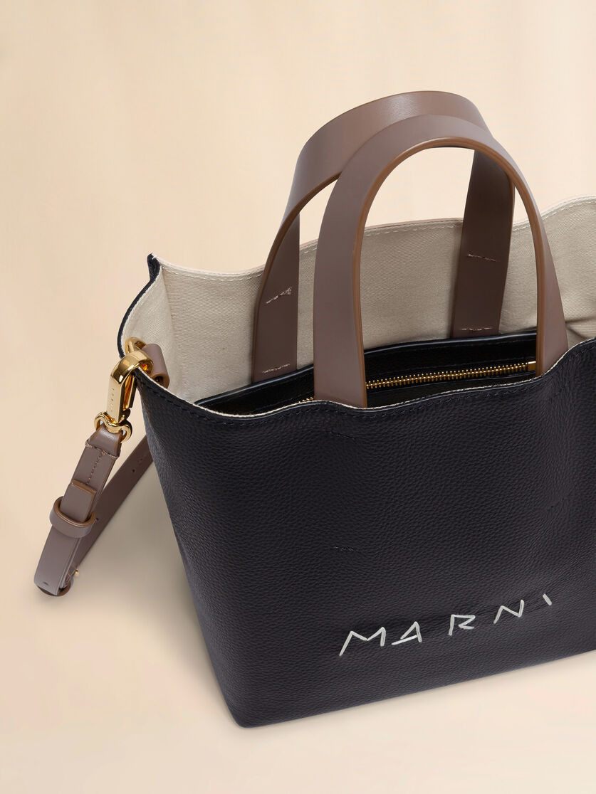 MUSEO SOFT MINI BAG IN BLACK CREAM AND BROWN LEATHER WITH MARNI MENDING - 3