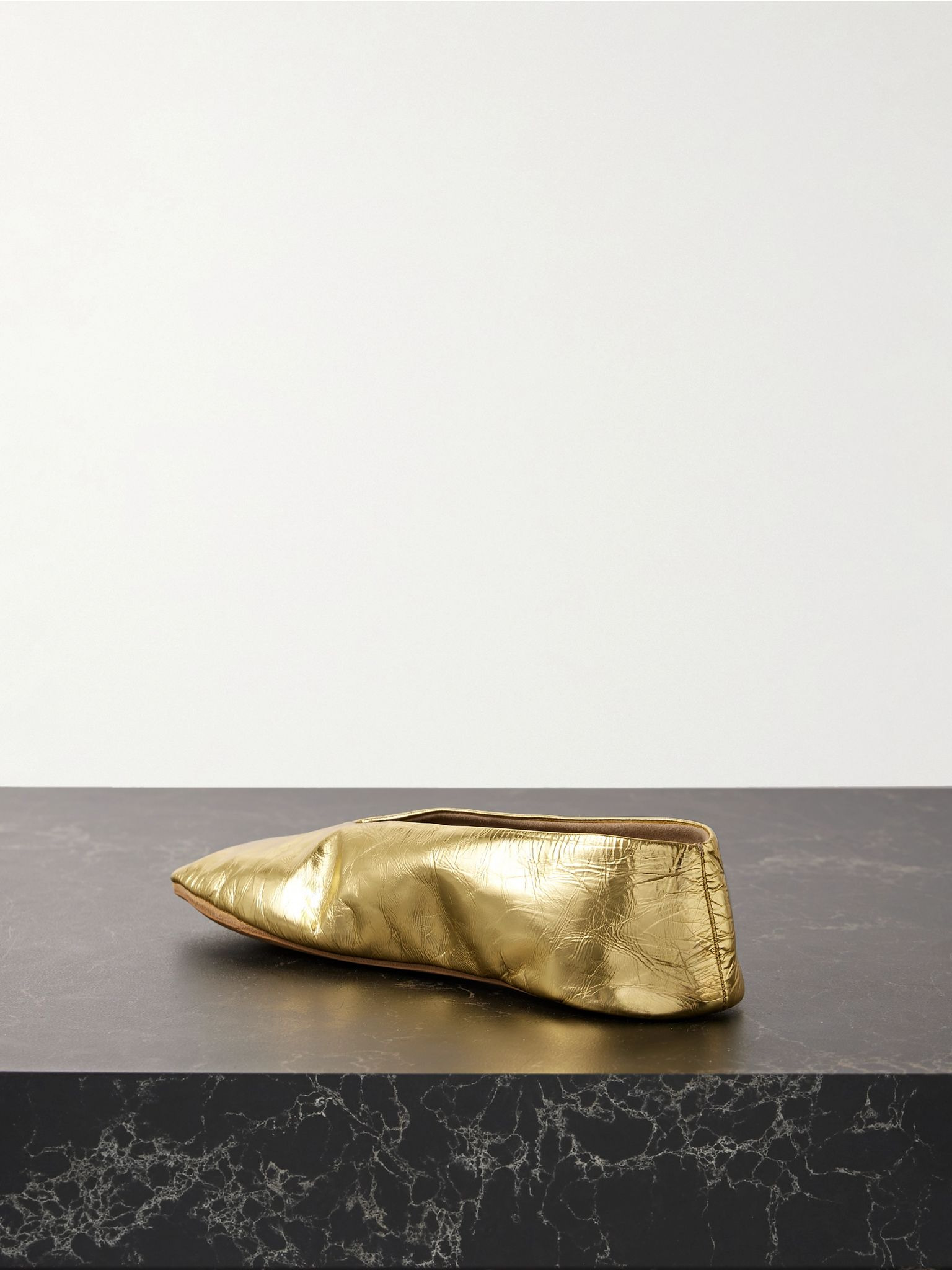 Stella metallic crinkled-leather ballet flats Gold - 3