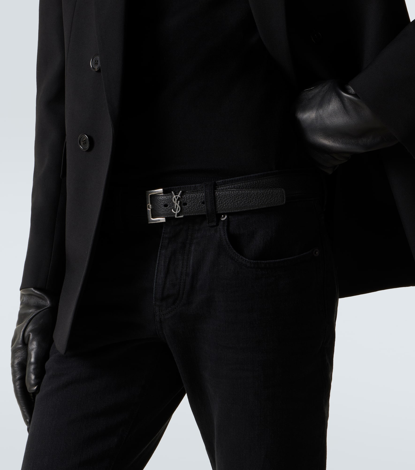 Slim grained leather belt - 3