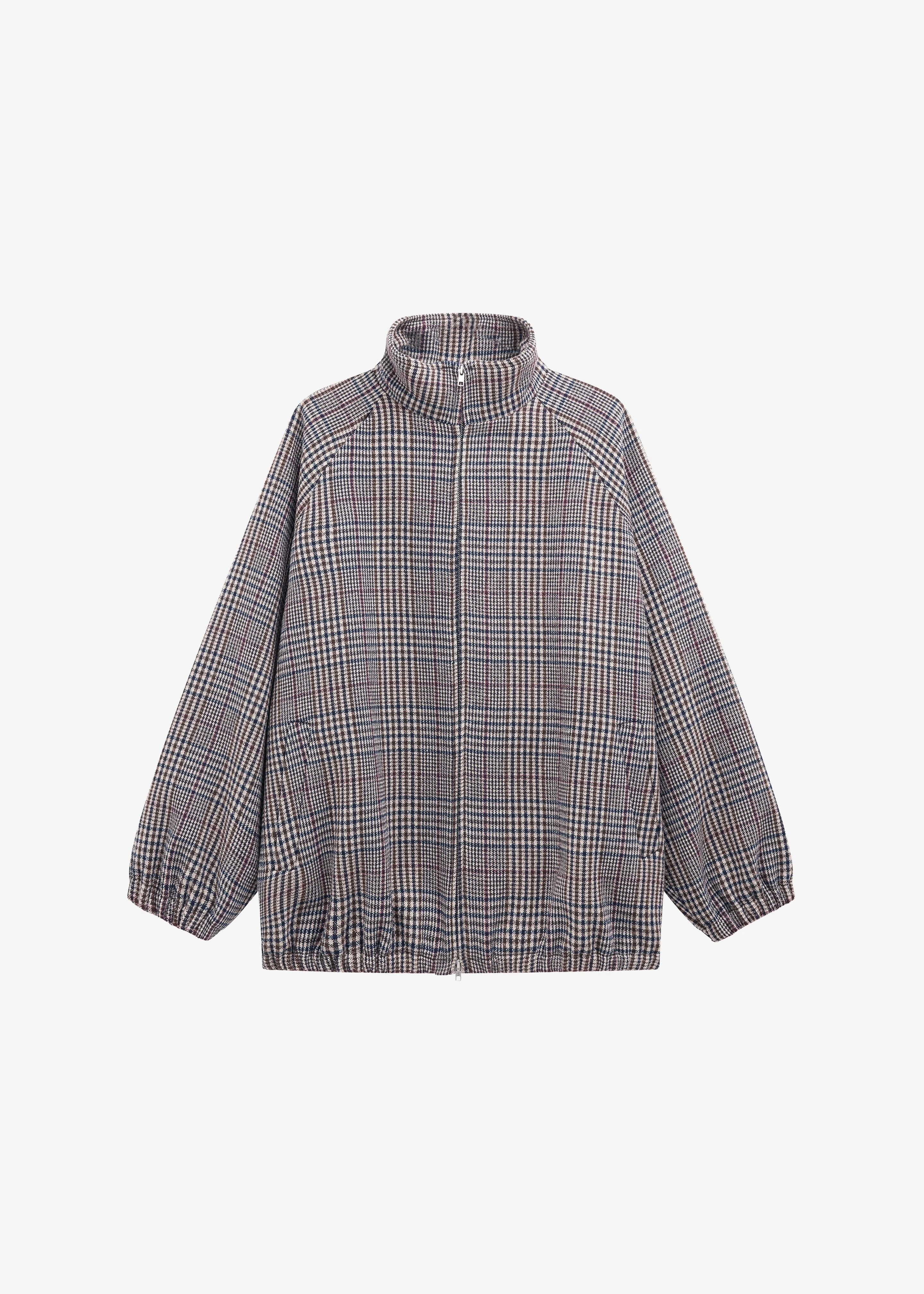 Baxter Wool Track Jacket - Beige Glen Plaid - 1