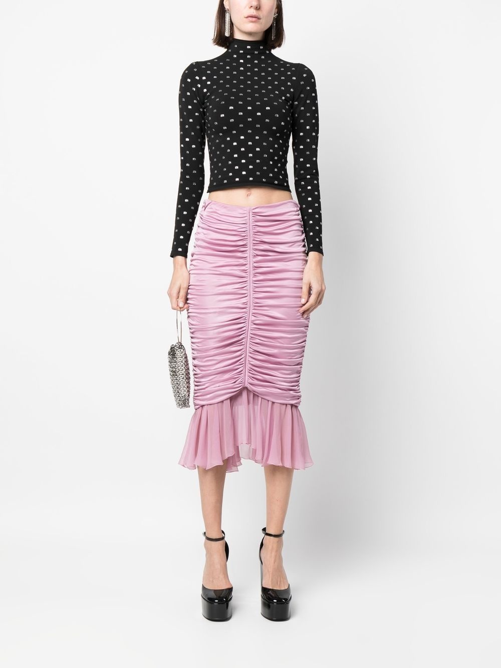 ruched silk midi skirt - 2