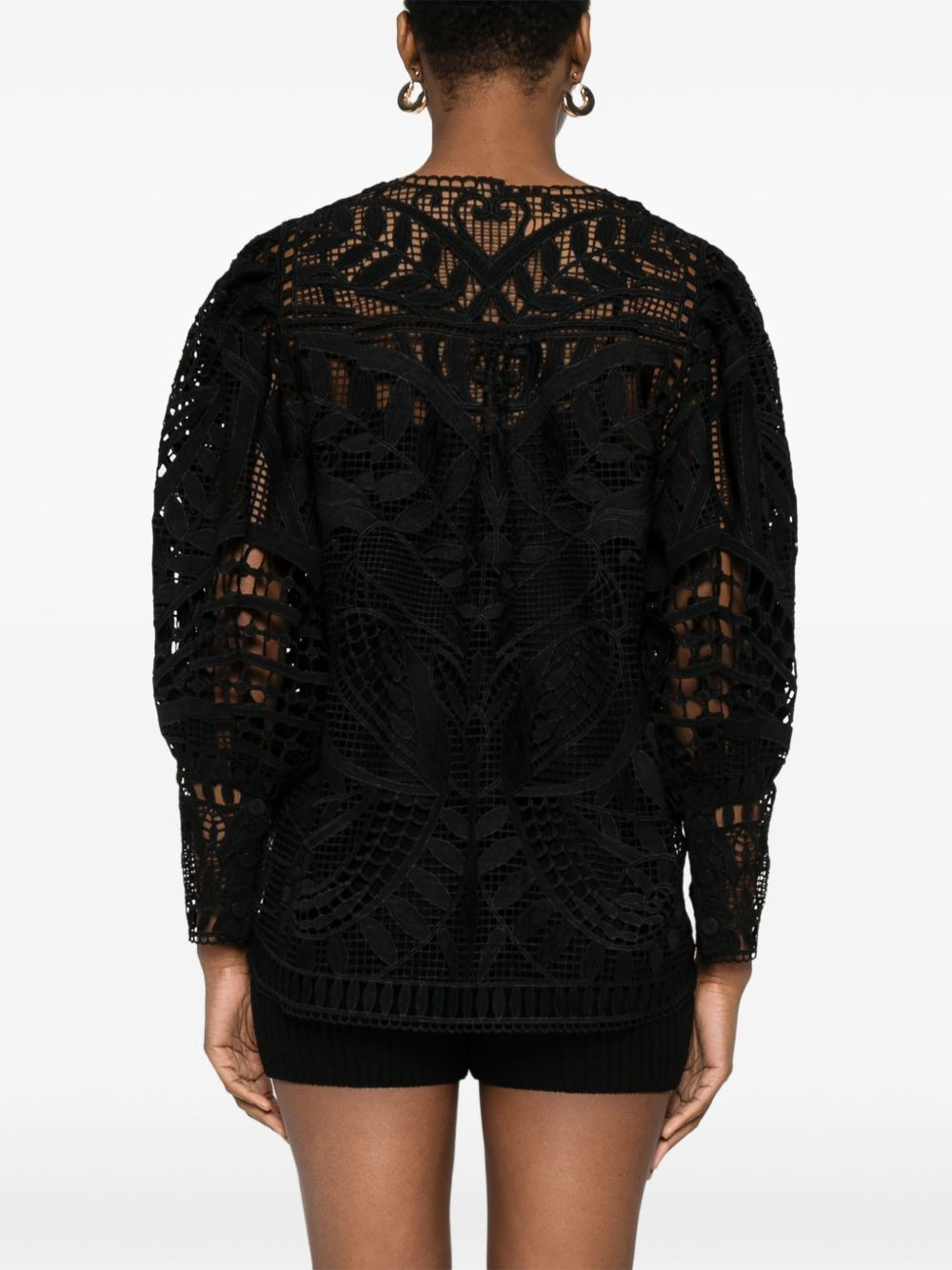 guipure-lace puff-sleeve blouse - 4