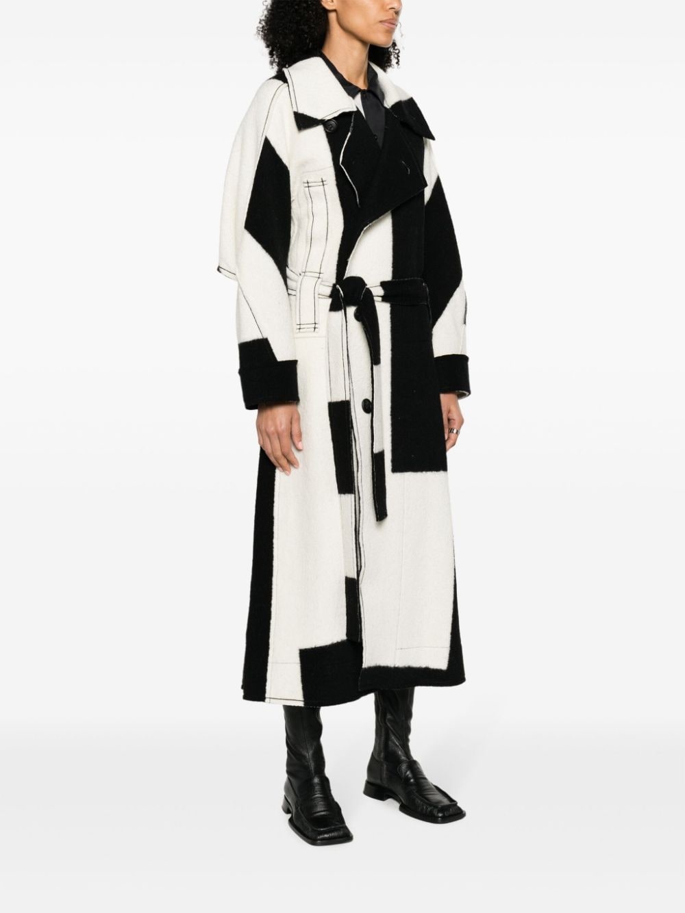 Rectilinear Milled checked double-breasted coat - 3