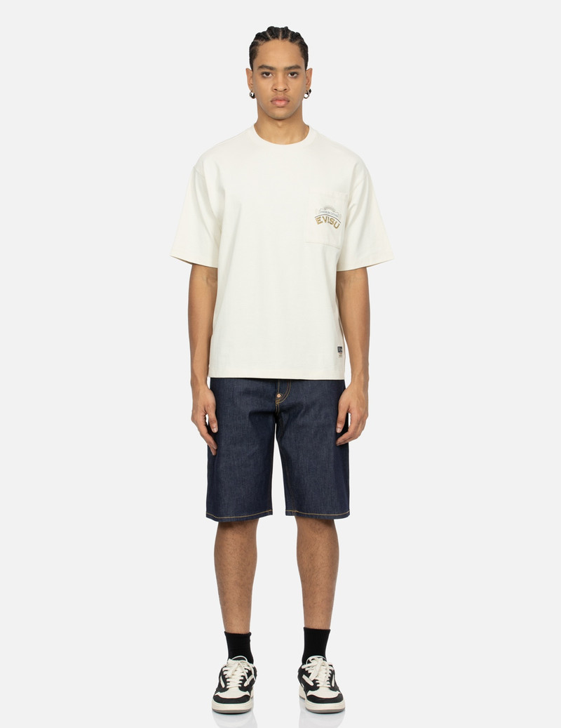 EVISU THE GREAT WAVE AND KOI SEAGULL EMBROIDERY RELAX FIT DENIM SHORTS outlook